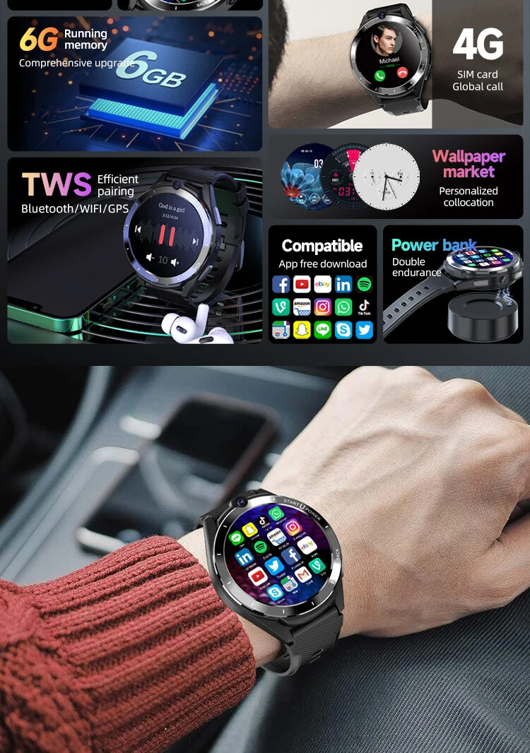 Newest Android 11 1.6inch Phone call Smartwatch with 128GB Large Memory Cameras