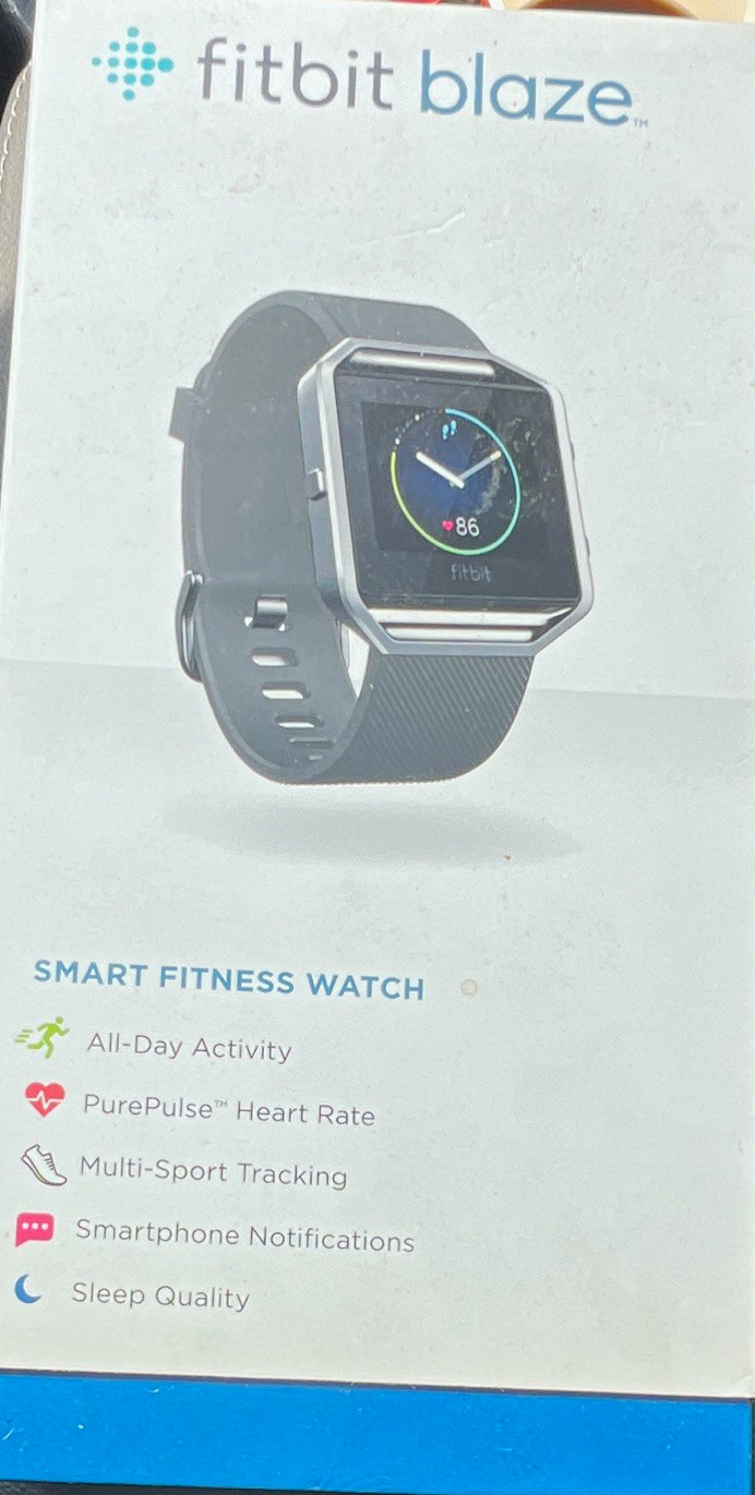 Fitbit Blaze 42mm Stainless Steel Silver Case Black Silicone Band HR Monitor