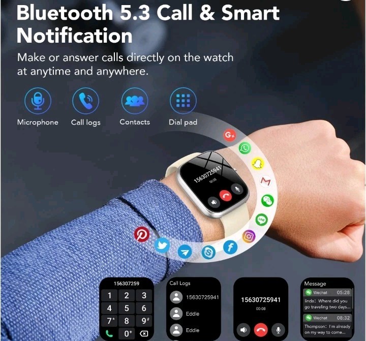 Smart Bracelet 1.91″ HD Touch Screen Fitness Tracker Bluetooth Call Beige Band
