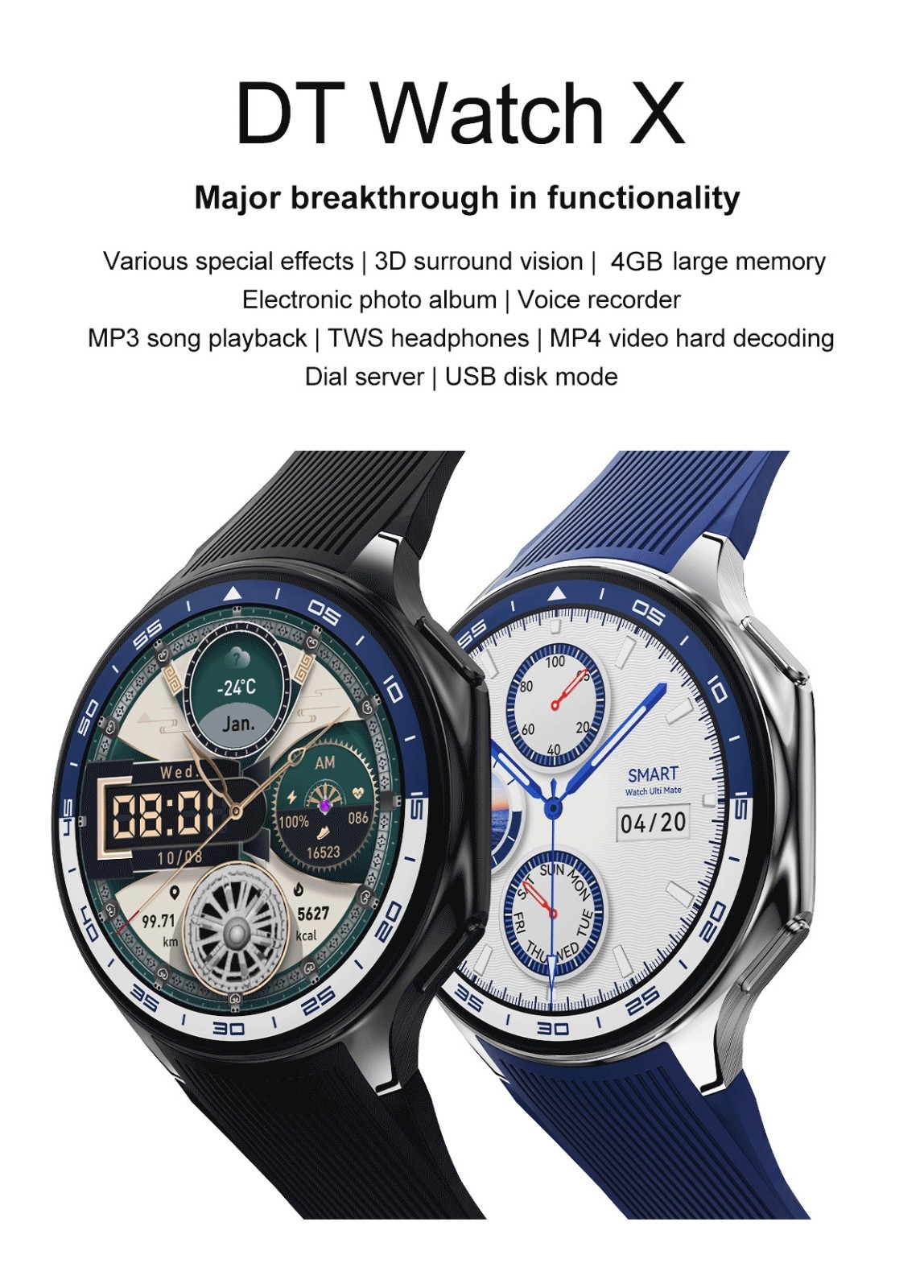 DT Watch X Smart Watch 10 Days Battery AMOLED BT Call TWS WearPro iOS Android