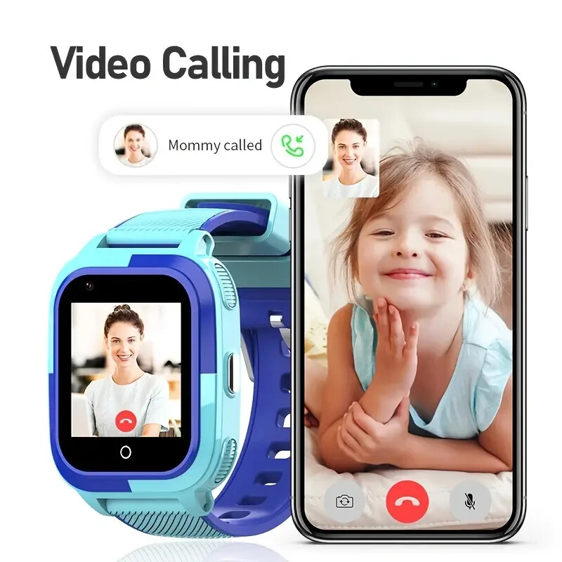 4G Kids Smart Watch Phone Video Call GPS+WIFI IP67 Waterproof SOS Call Black