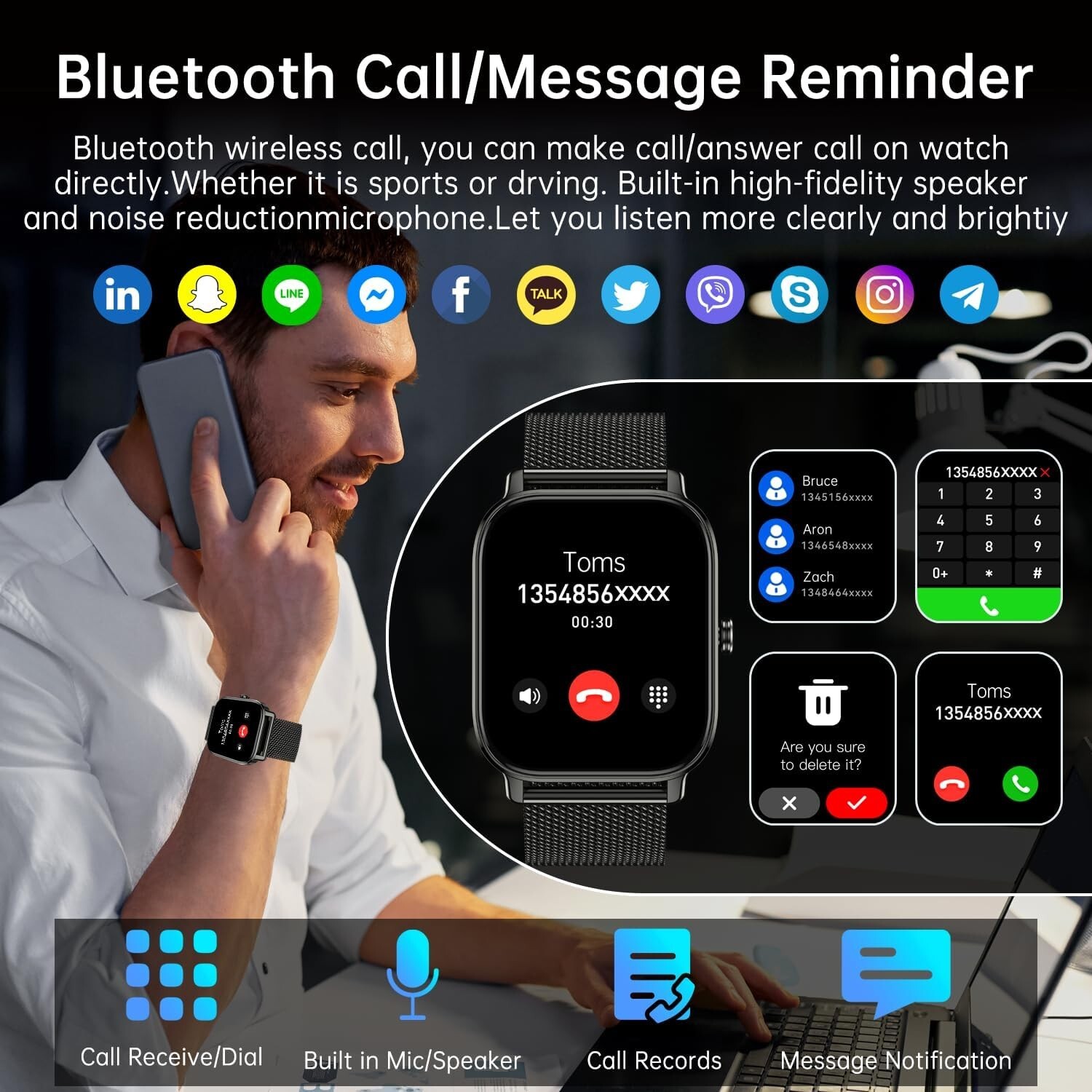 Smart Watch for Men Women Fitness: Bluetooth Make Answer Call Digital Mens watch