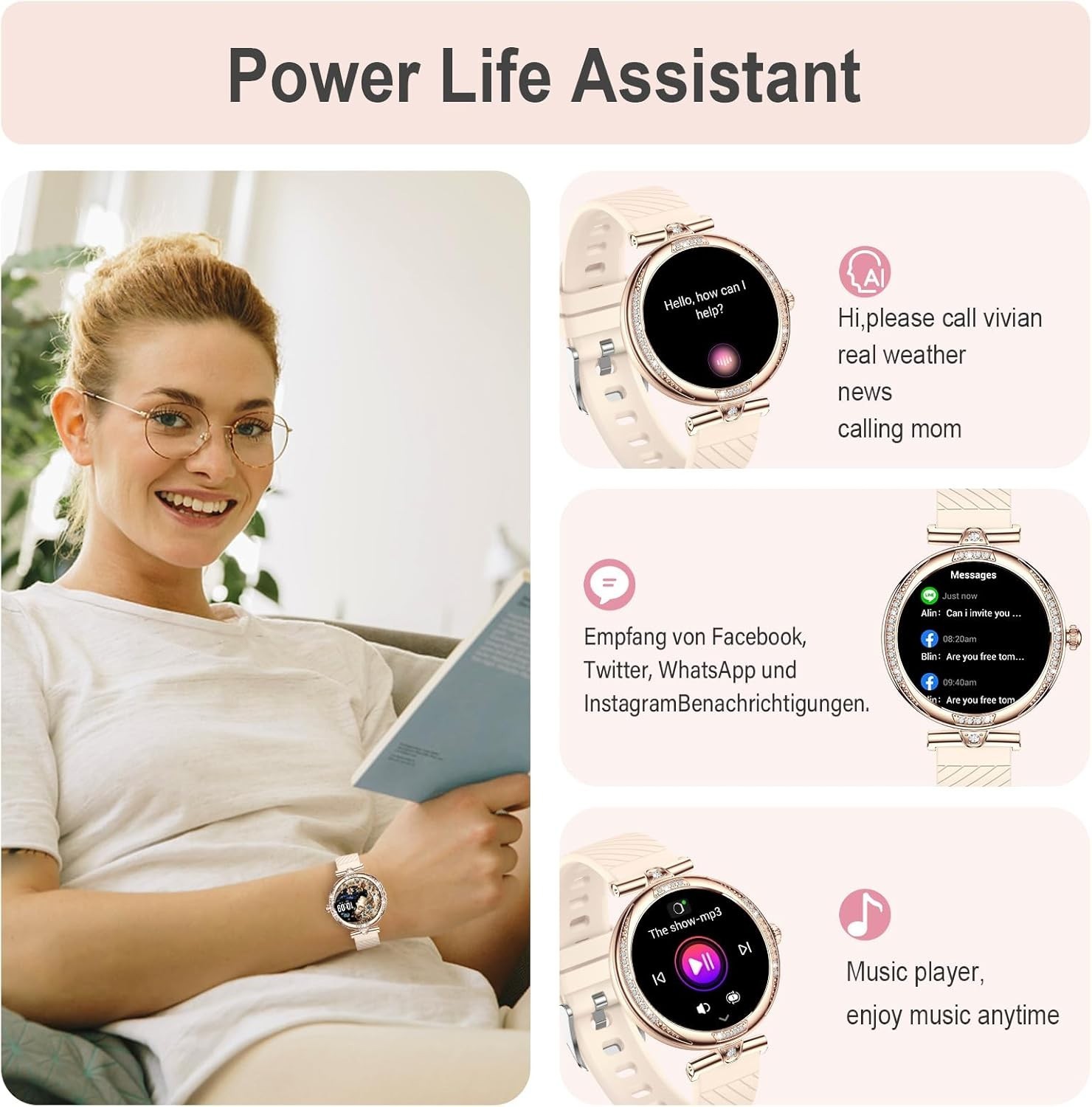 Smart Watch for Women Blood Pressure Monitor Calls Messages for Samsung Galaxy