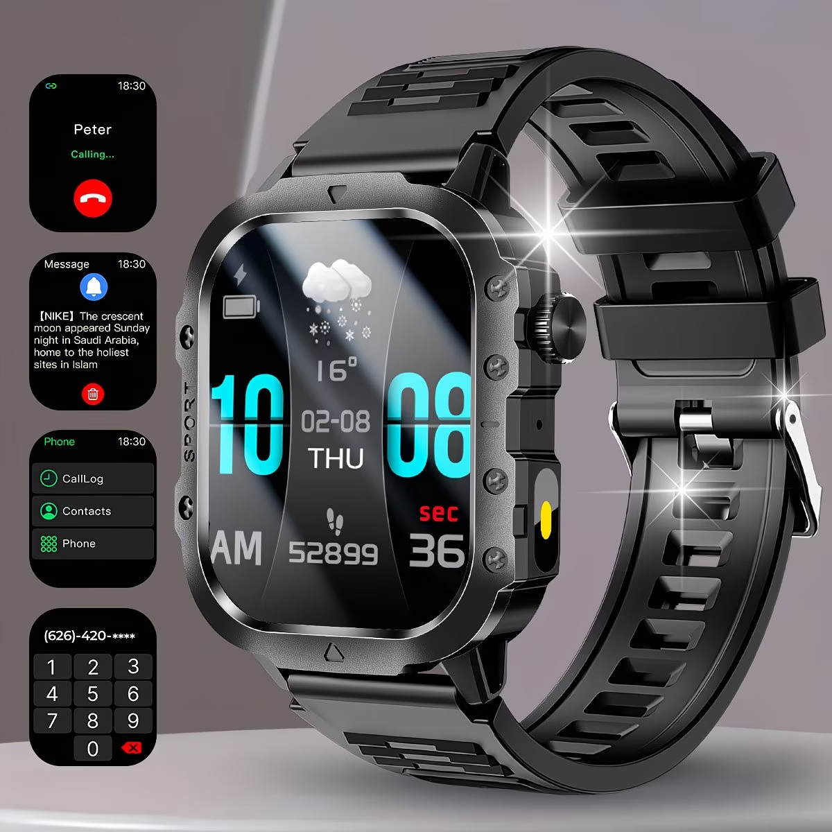 Military Smart Watch Men(Answer/Make Call), Outdoor Smartwatch with Flashlight