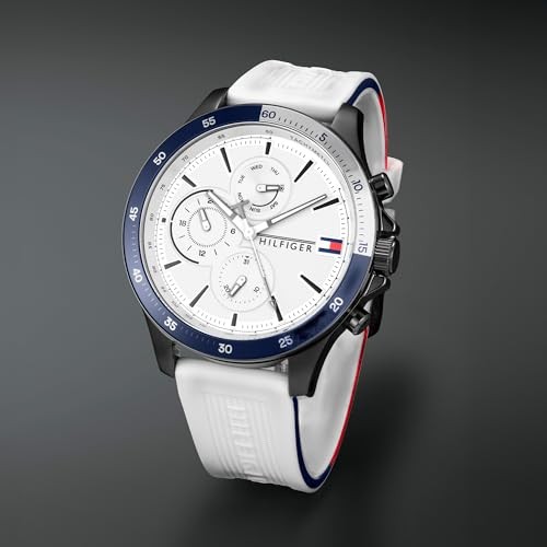 Tommy Hilfiger BANK Men’s Watch 1791723 White Silicone Strap Multi-Function 46mm