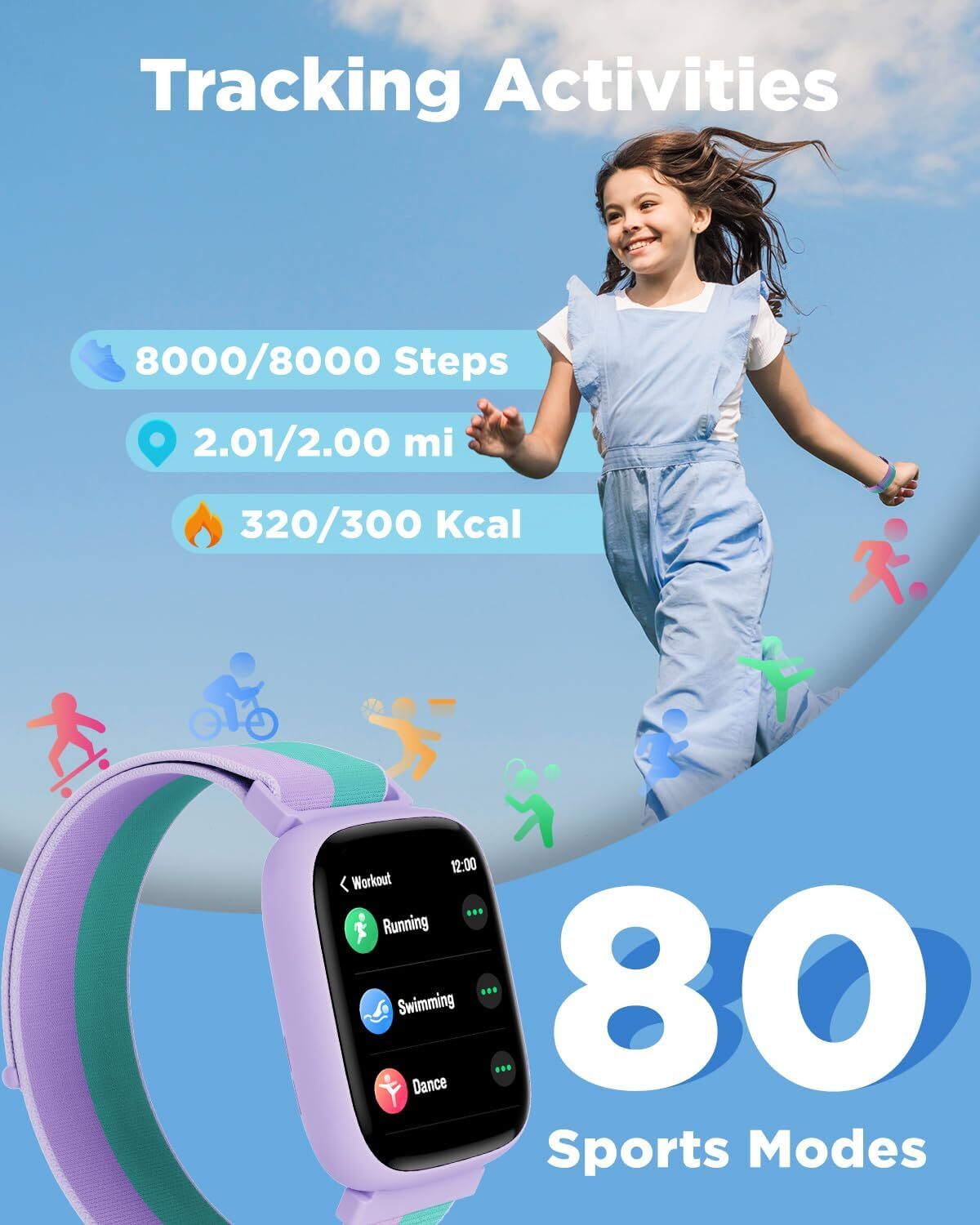 Smart Watch for Kids 1.8″ Fitness Tracker Watch Pedometer Puzzle Games for Kids