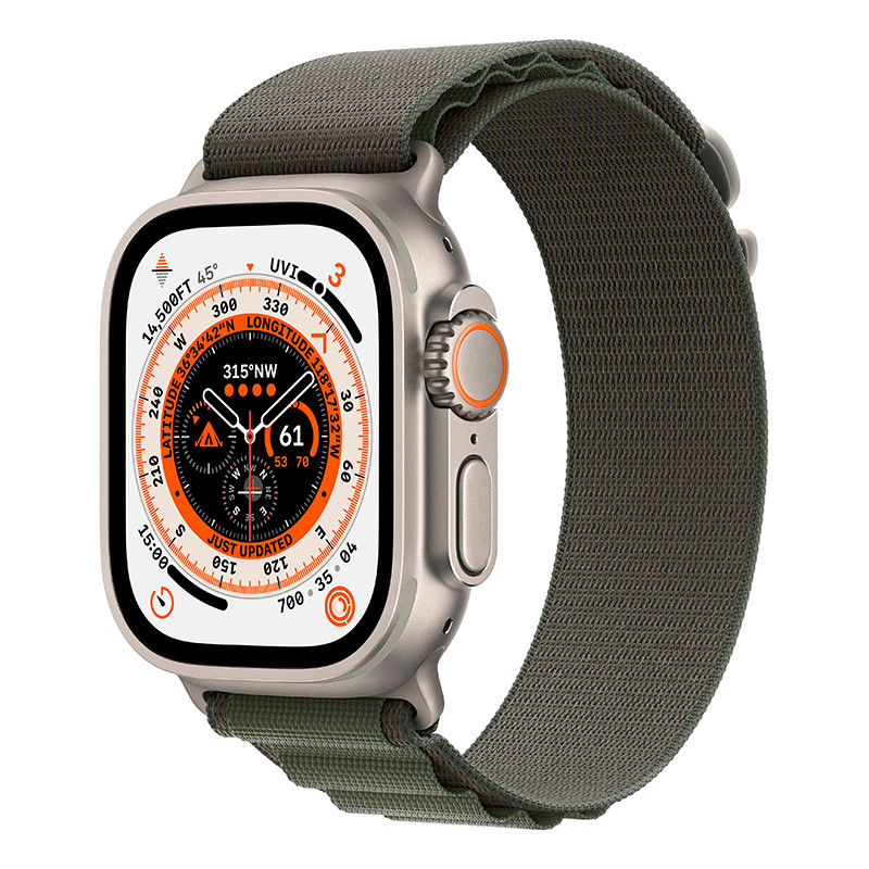 Apple Watch Ultra 49mm Cellular Titanium Case w/ Green Alpine Loop M MQEW3LL/A