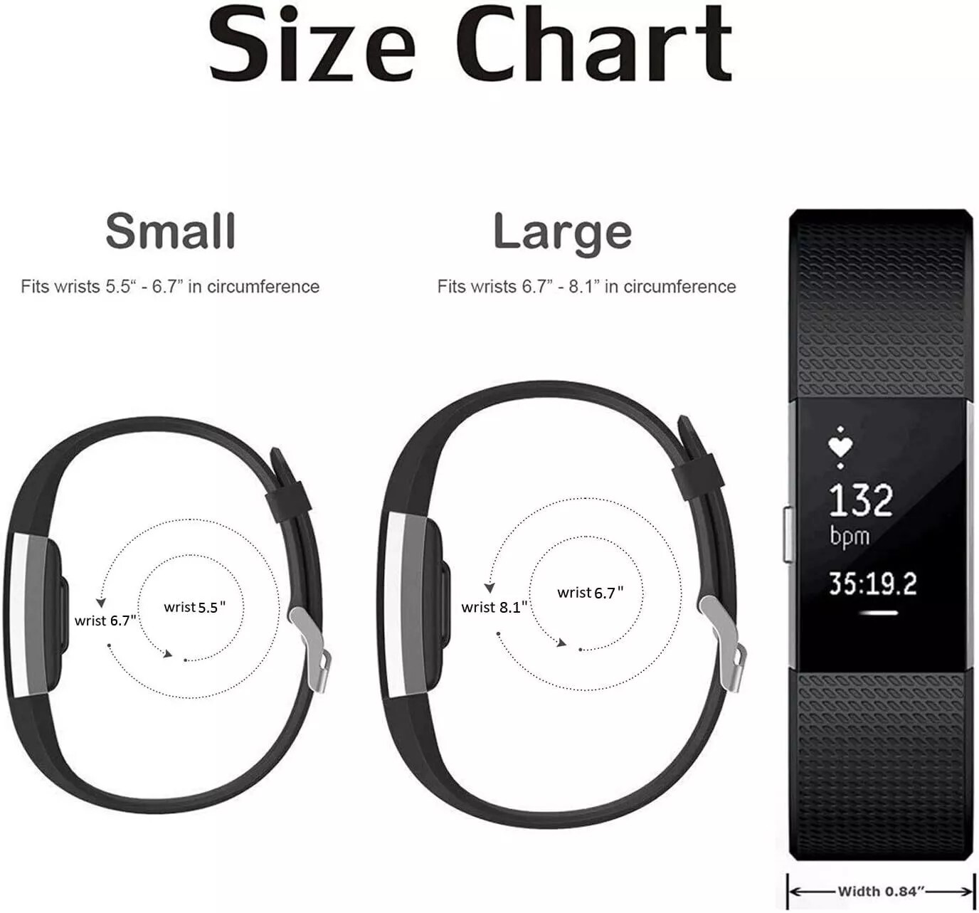 NEW Fitbit Charge 2 Black Fitness Activity Tracker (With S + L Sizes Wristband)