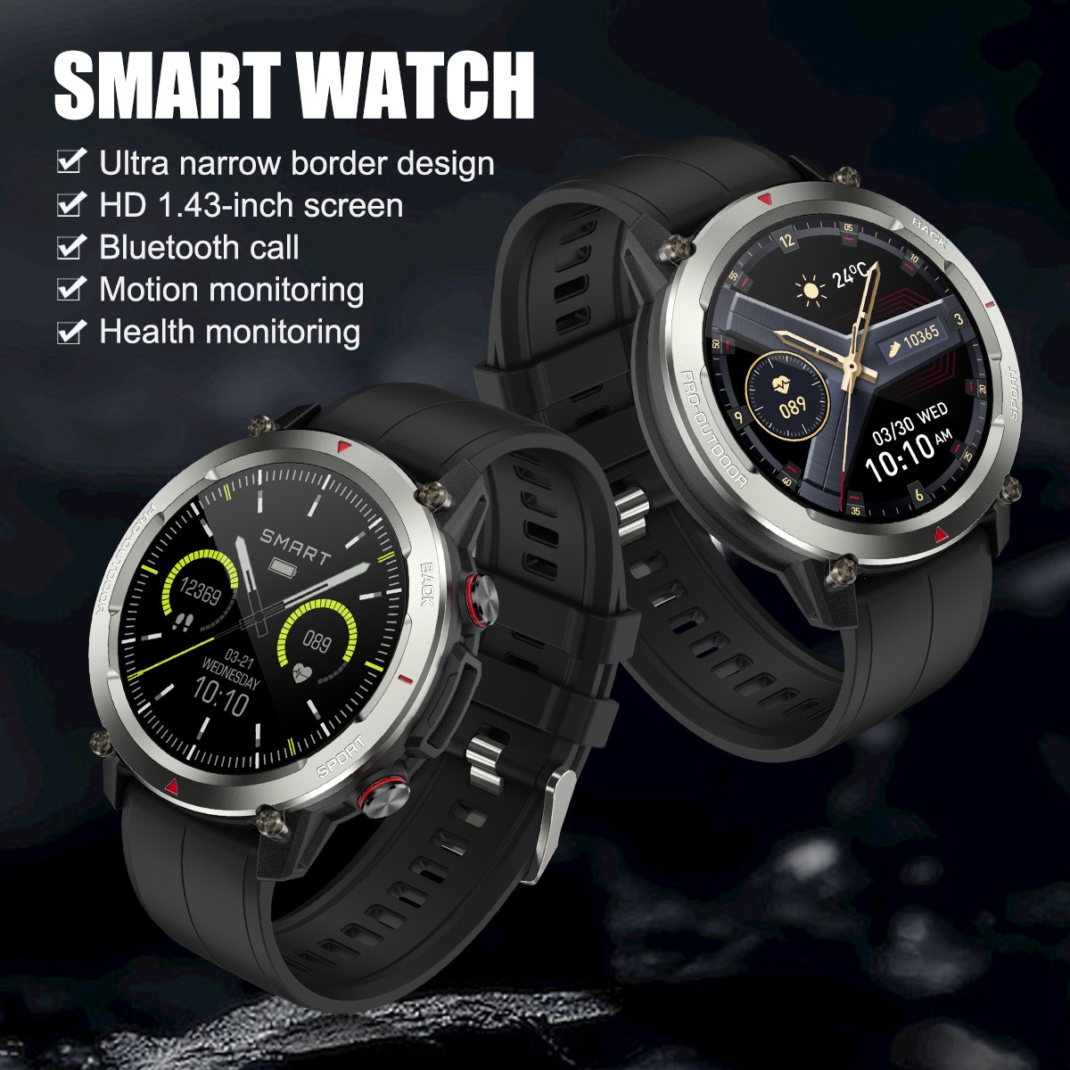 FT53 Smartwatch IP68 1.43″ AMOLED HR 30m Waterproof BT Call for Android/iOS