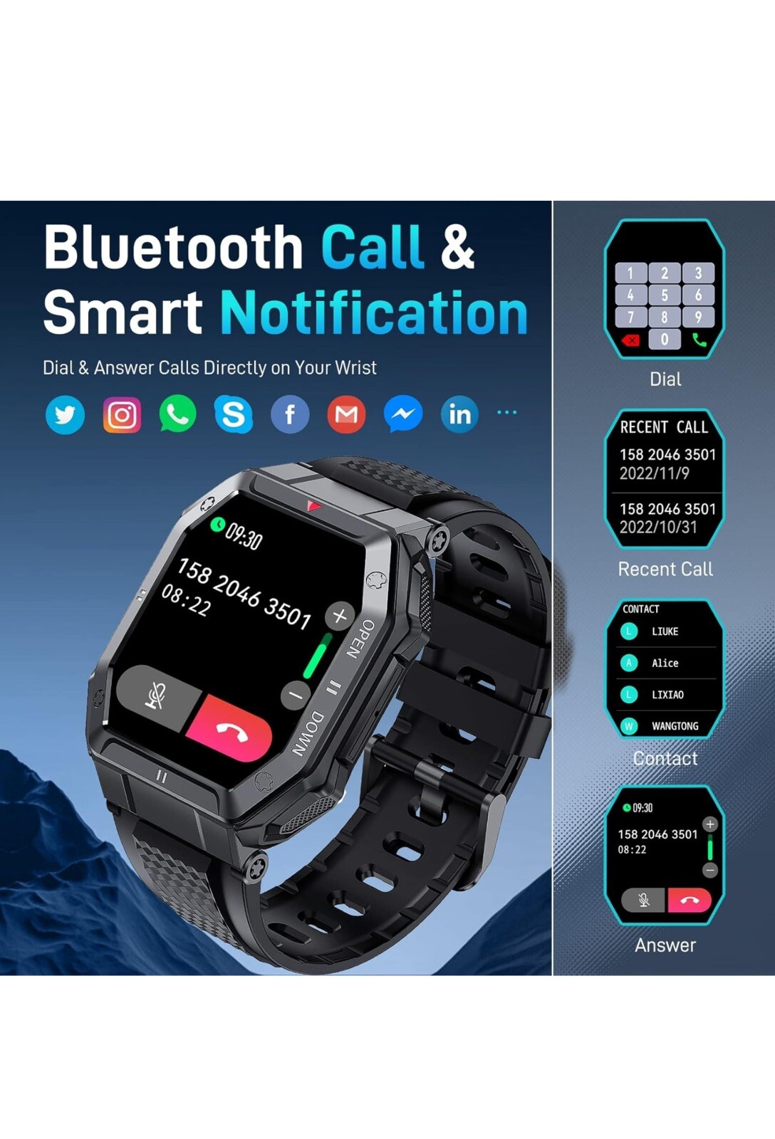 Smartwatch Tactical Fitness Activity Tracker Waterproof for Samsung Galaxy A12