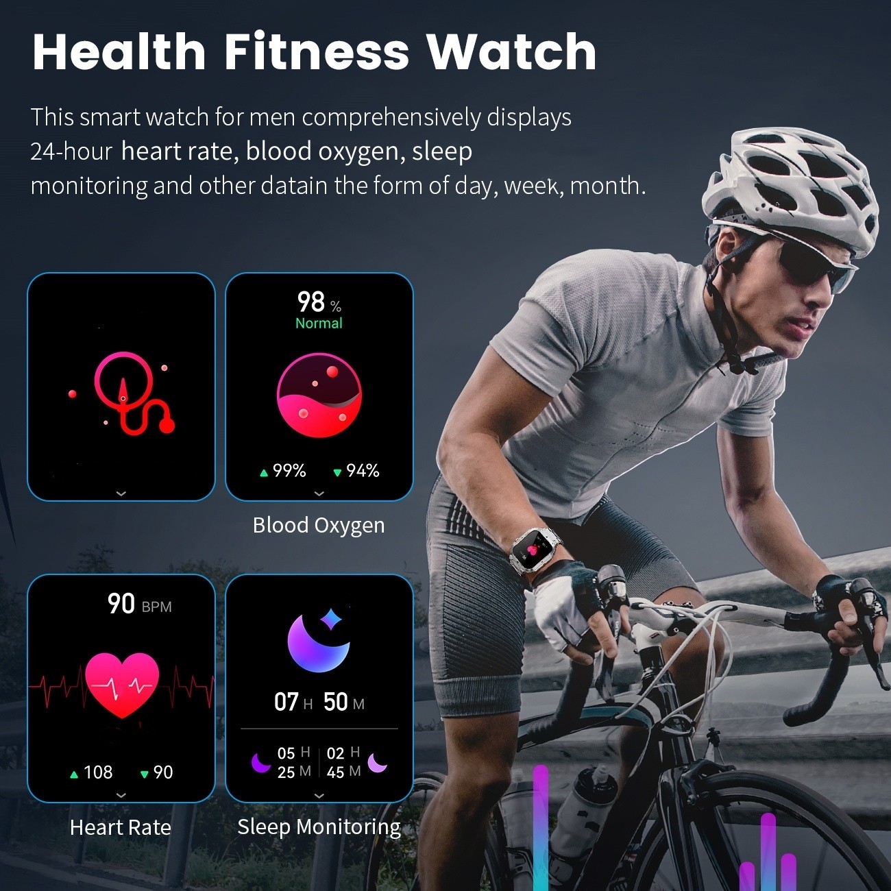 Smart Watch For Android iPhone Heart Rate 1.96″ HD Screen Fitness Tracker Rugged