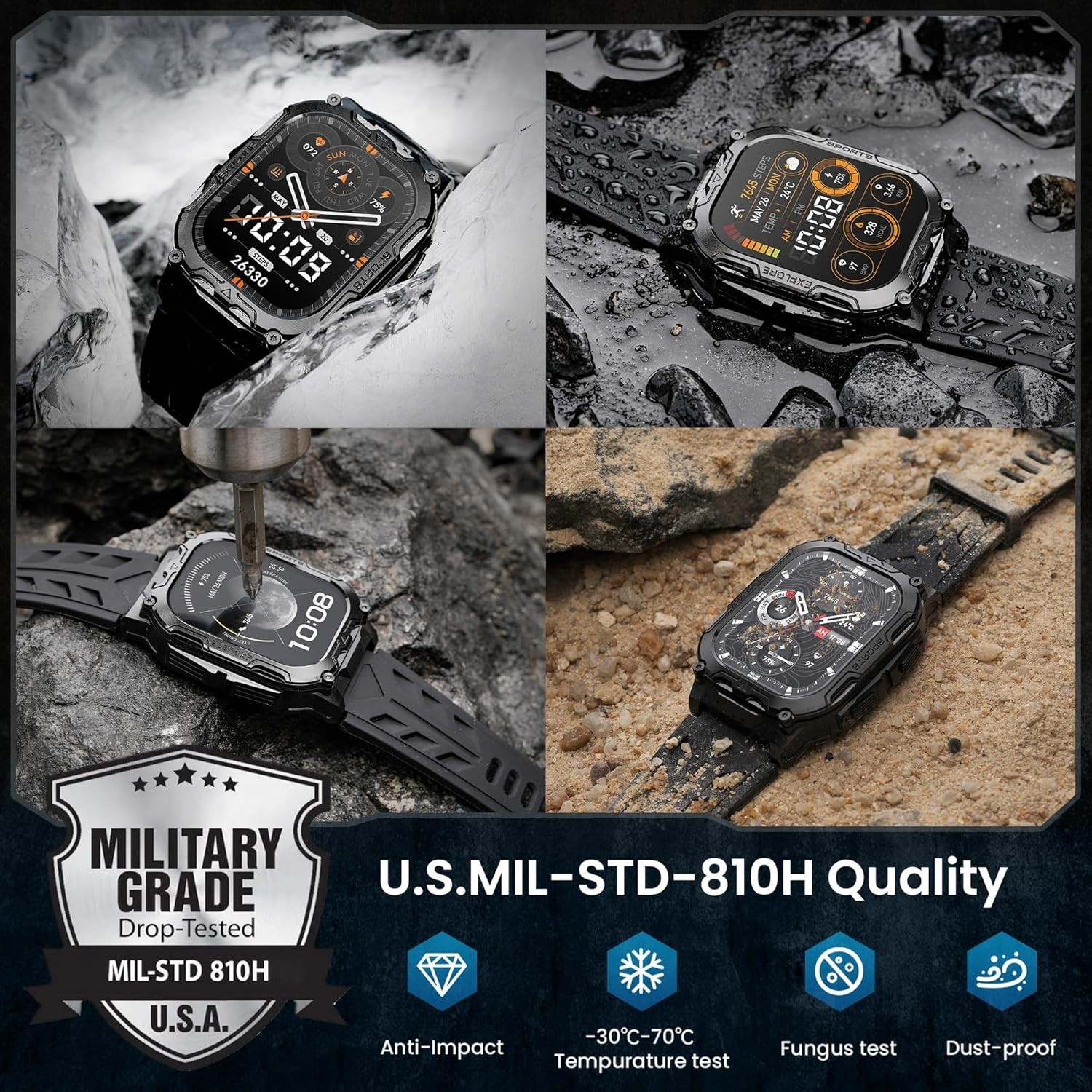 AMAZTIM IRON Full Metal Rugged Smart Watch for Men Extra-Long Battery 1.96″