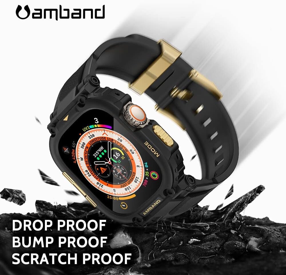 Heavy Duty Black Gold Strap Compatible with Apple Watch Ultra 49m