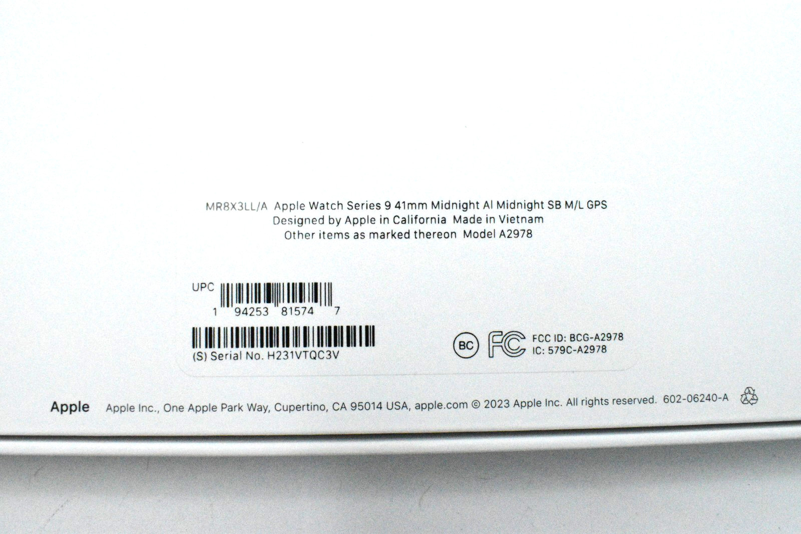 Apple Watch Series 9 41mm A2978 Midnight Aluminum/Sport Band M/L GPS MR8X3LL/A