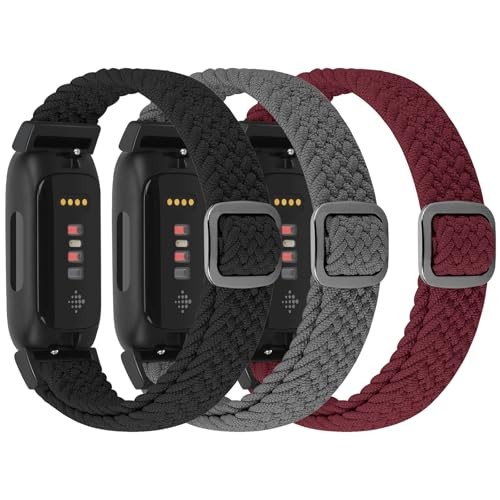 2 Pack Braided Nylon Watch Bands Compatible with Fitbit Inspire 3/2, Soft Adjust