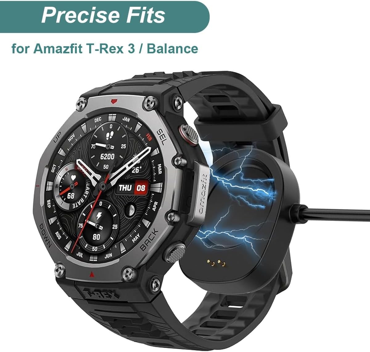 Charger for Amazfit Helio Strap/Active 3/Active Max/T-Rex 3 Pro/T-Rex Ultra 2