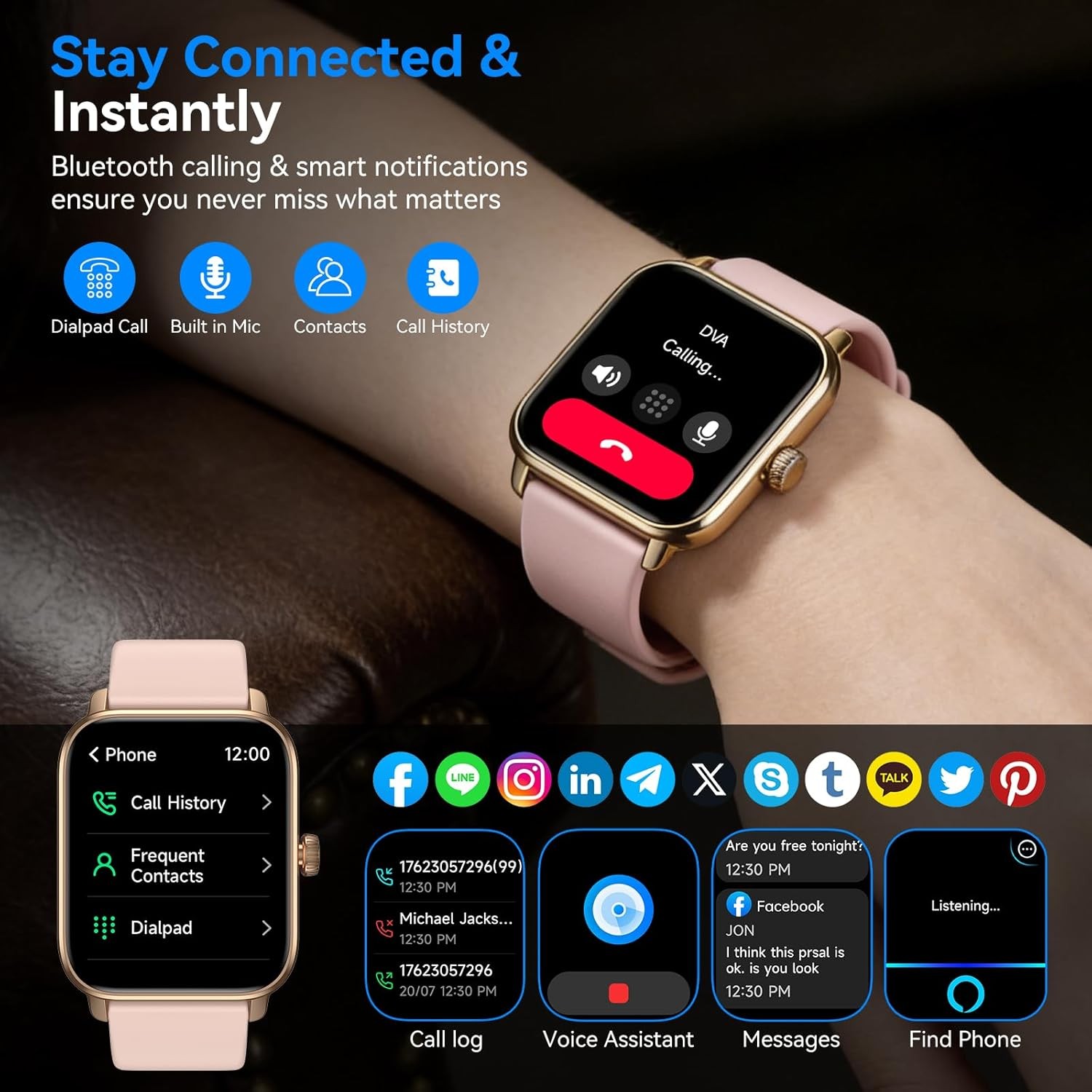 Smart Watches for Men Women with Alexa Built-in, Bluetooth Call, Android/iPhone