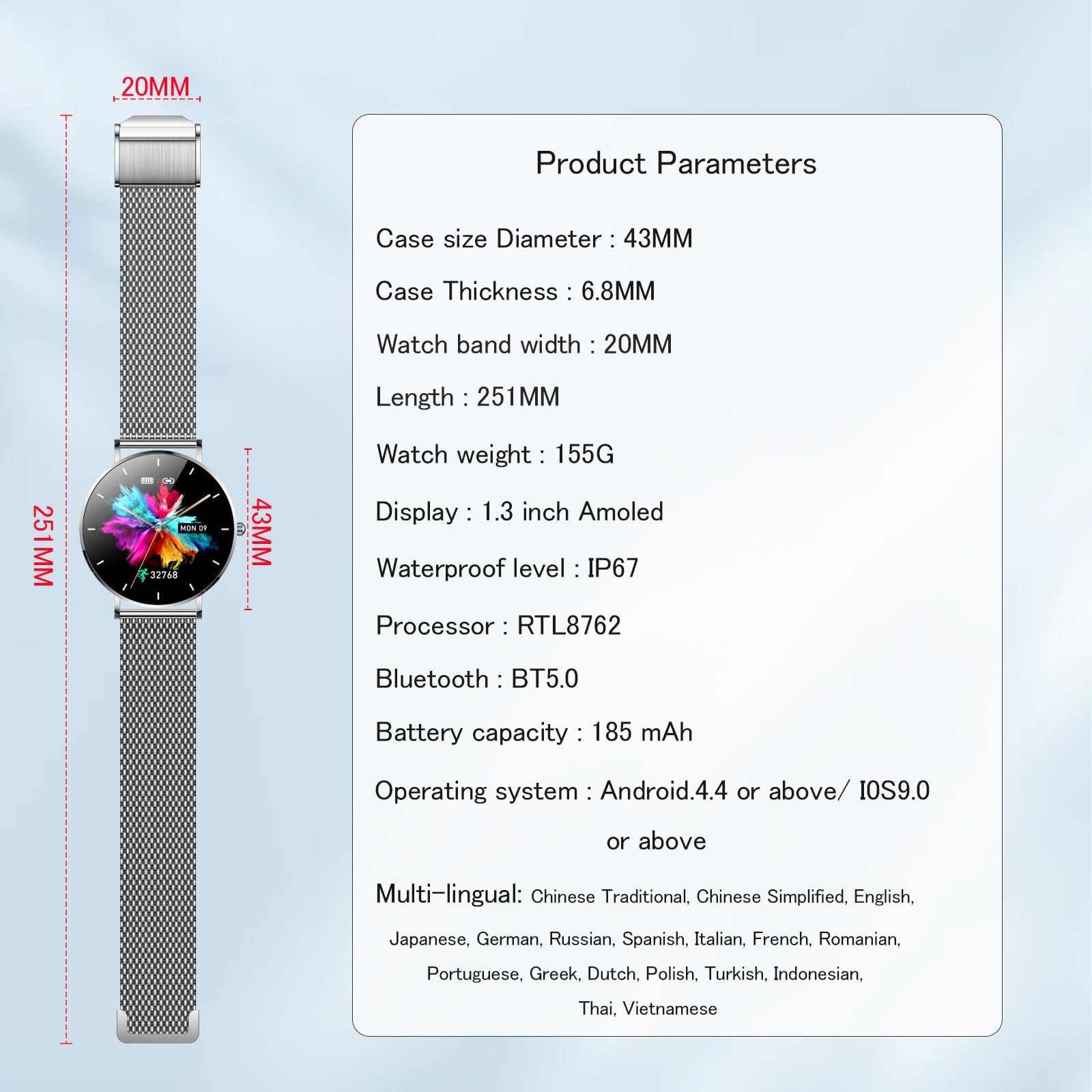 for Men and Women, 1.3 Inch Amoled HD Round Full Touch Screen Watch, Full Met…