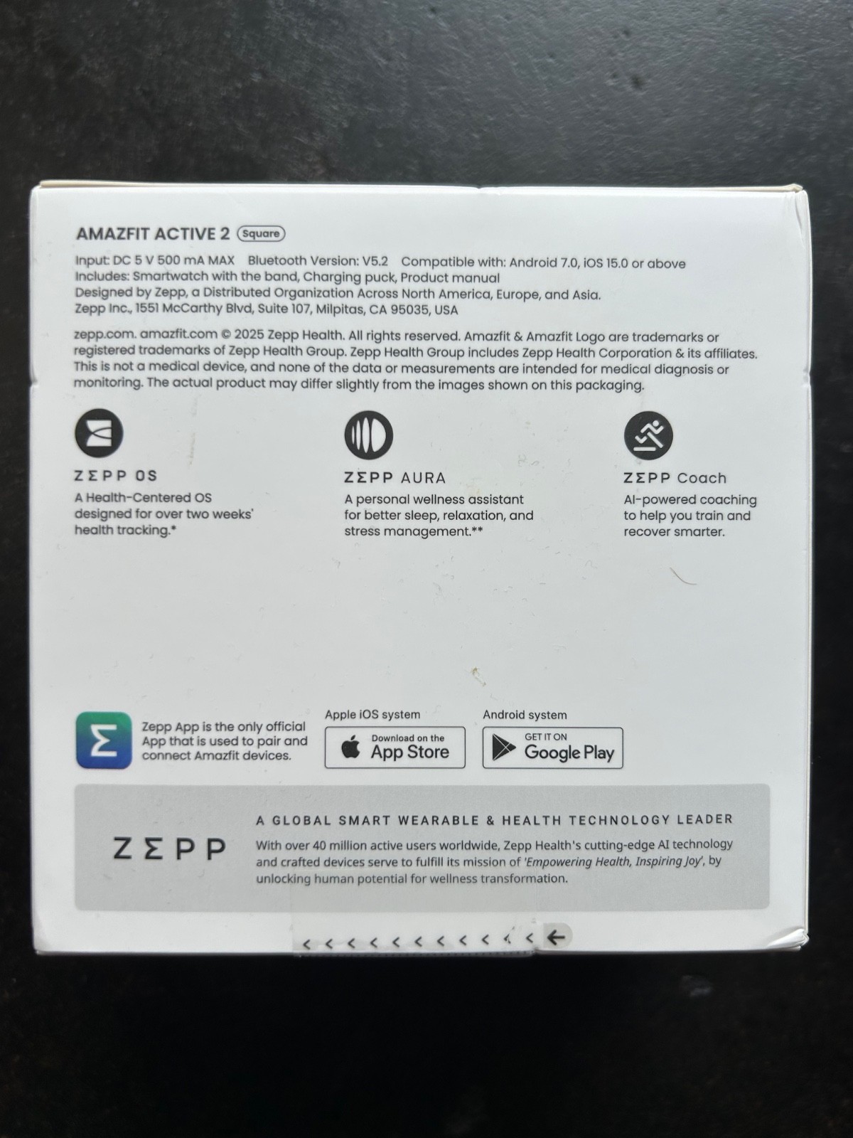 Amazfit Active 2 Smartwatch Premium Version Square Black Leather NEW