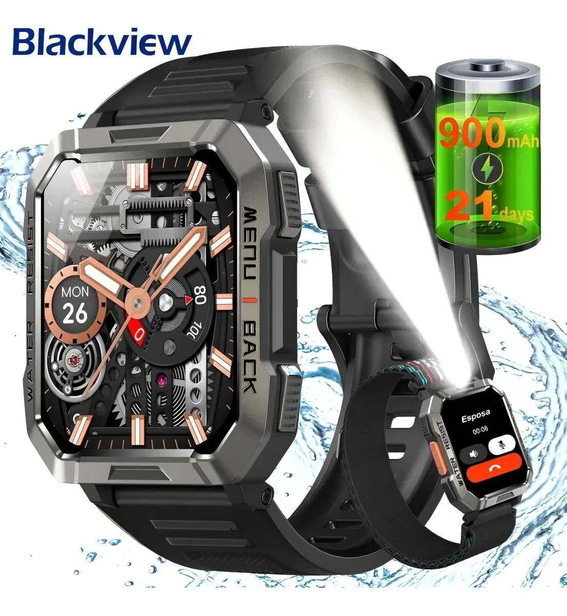 Military Tactical Compass Smart Watch For Men With LED Flashlight Blood Pressure