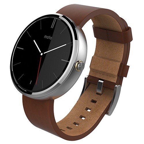 Motorola Moto 360 SmartWatch 46mm Stainless Steel Case Cognac Band WORKING