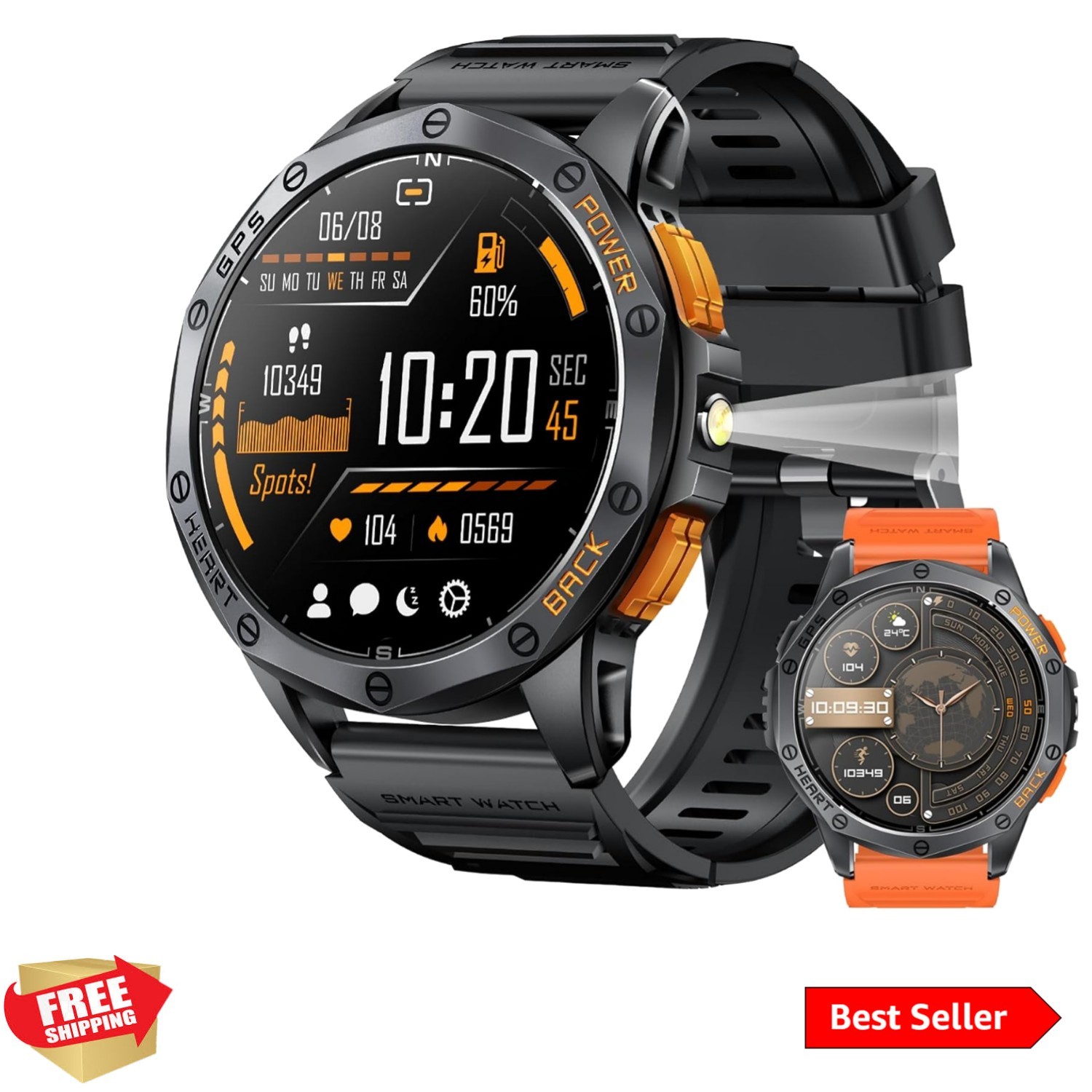 Durable Smartwatch with Built-in GPS, Flashlight, & 1.43″ AMOLED Display