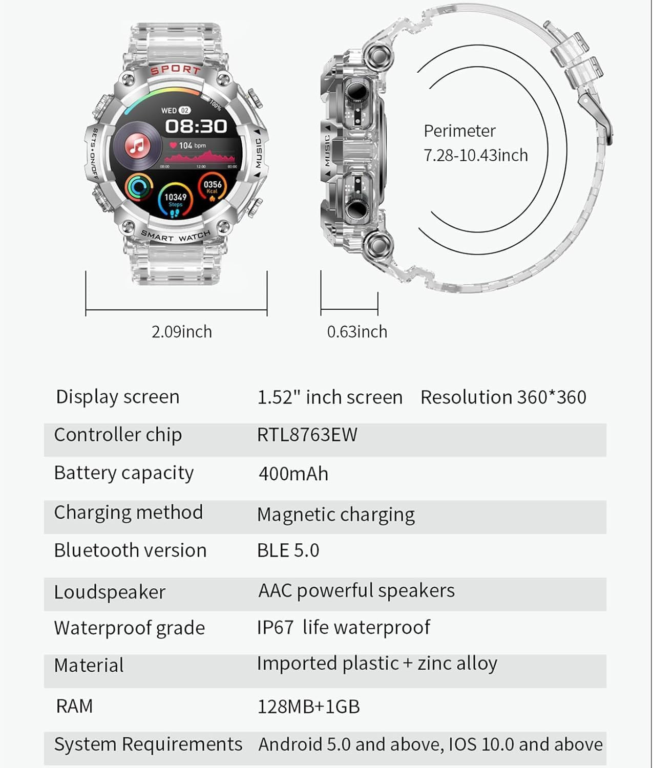 Smart Watch with Earbuds for Women Men,1.52″ HD Touch Screen & Bluetooth Call (M