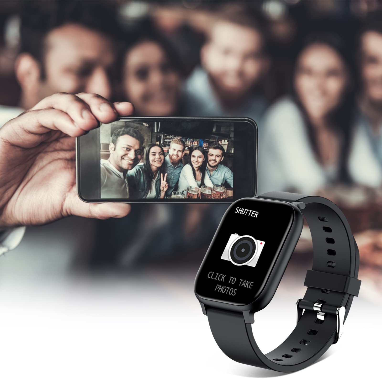 1.69” Full Touch Smart Watch for iPhone & Android, IP68 Waterproof, Fitness Tra