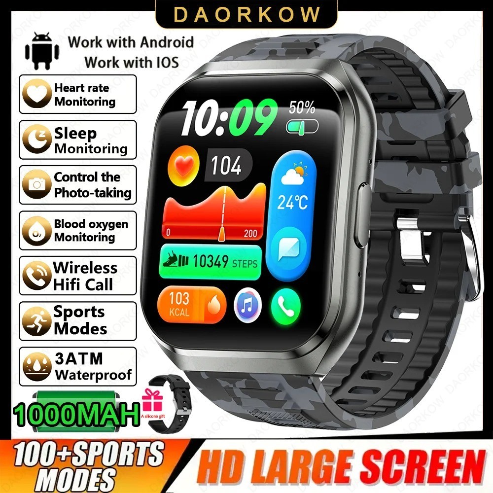Men’s Smart Watch 1000mAh BT Call IP68 Waterproof Heart Rate Sport Watch