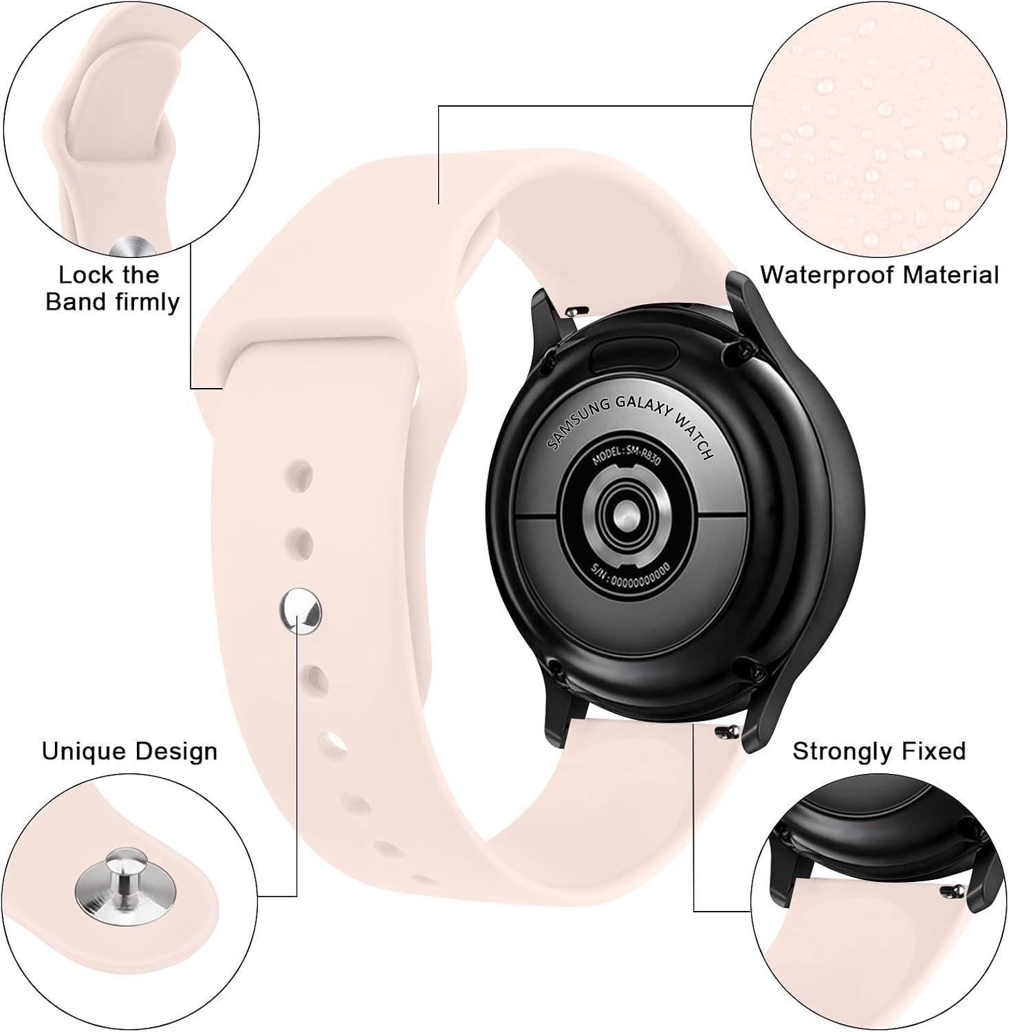 Pink Sand Soft Silicone Band for Samsung Galaxy Watch Active 2 40mm 44mm Men Wom