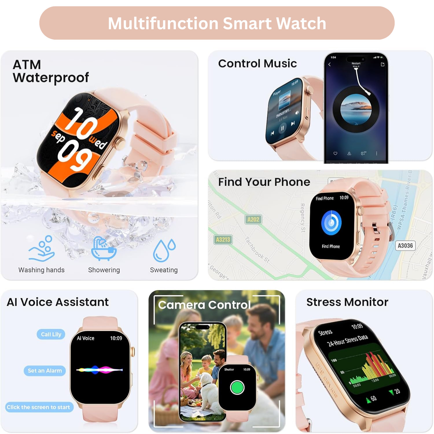 2025 GPS Smart Watch 2.01″ HD Screen Bluetooth Calling 110+ Sports Heart Monitor