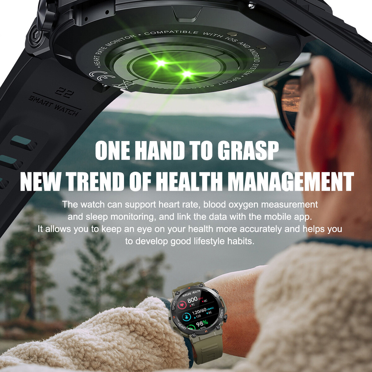Men’s Waterproof Smart Watch Military Tactical Wristwatch Sport Fitness Tracker-