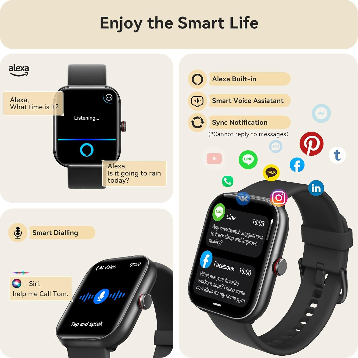 1.91″ Bluetooth Smart Watch Fitness Tracker Call Answer IP68 iOS Android
