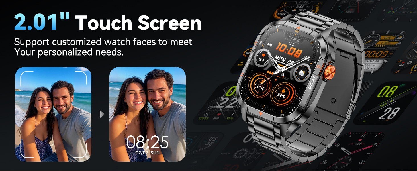 Military Smart Watch Men Bluetooth Call,2.01″HD 1000mAh 2 Straps For iOS Android