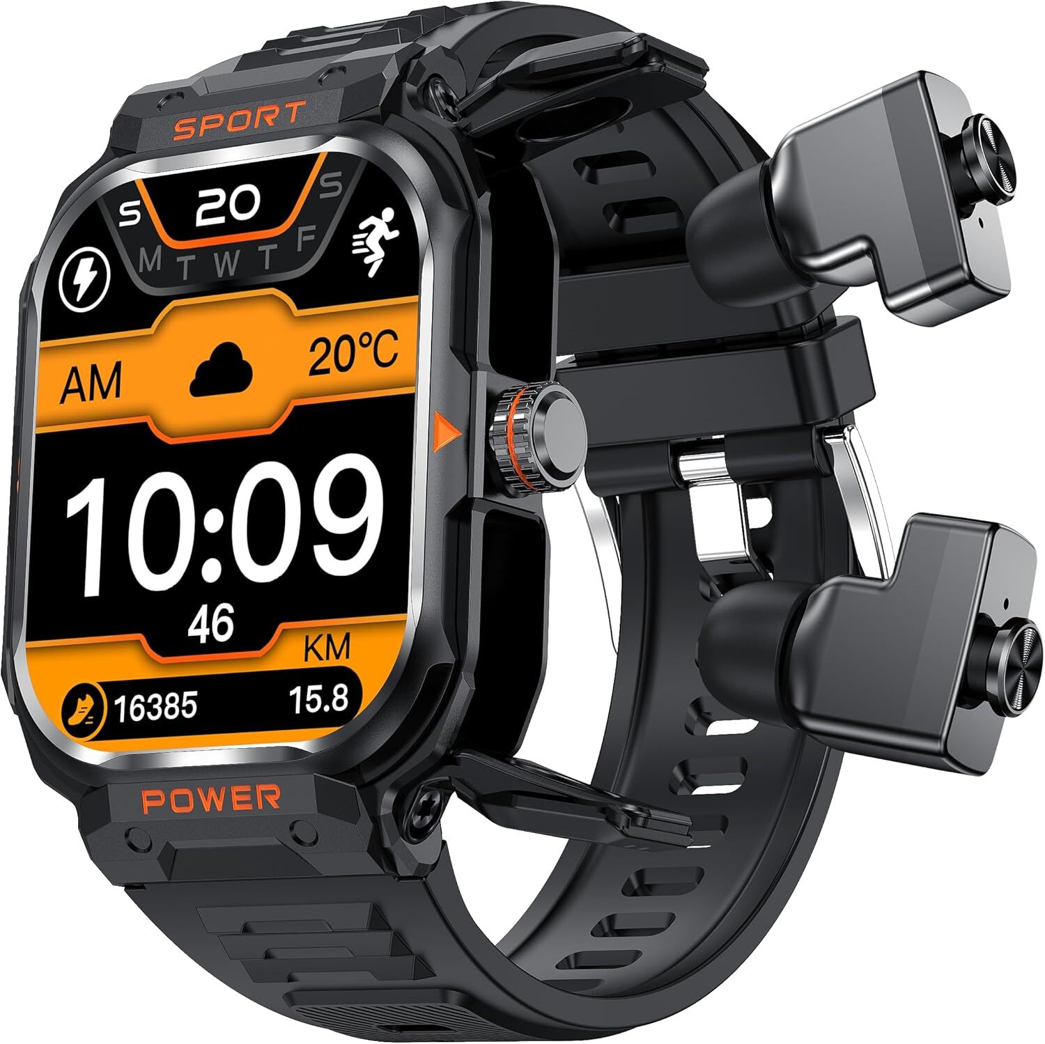 2-IN-1 Outdoor Rugged Sport Smart Watch With Earbuds For Men(Answer/Make Calls)