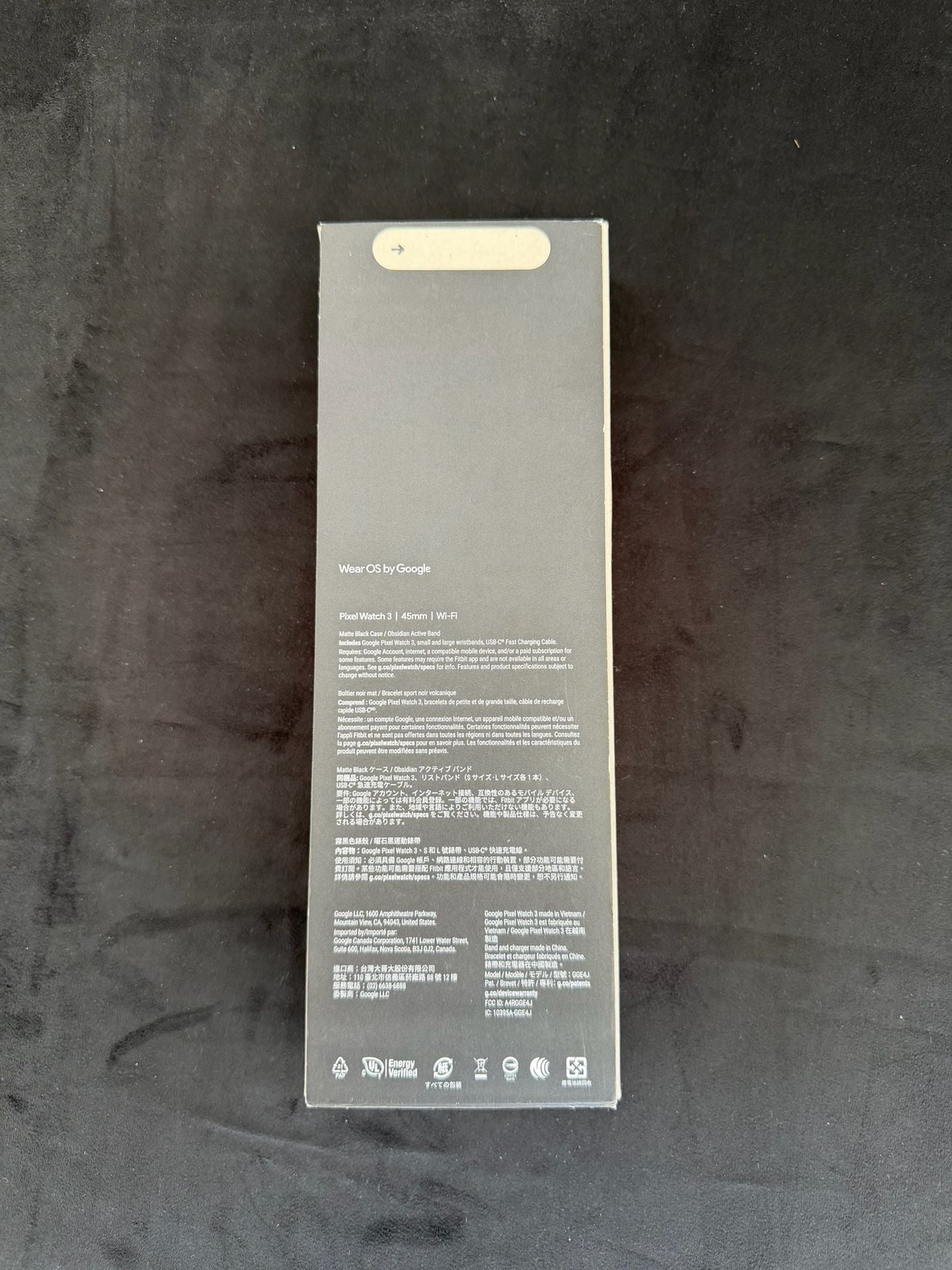 Brand New Google Pixel Watch 3 45mm Wi-Fi Matte Black – Obsidian Band
