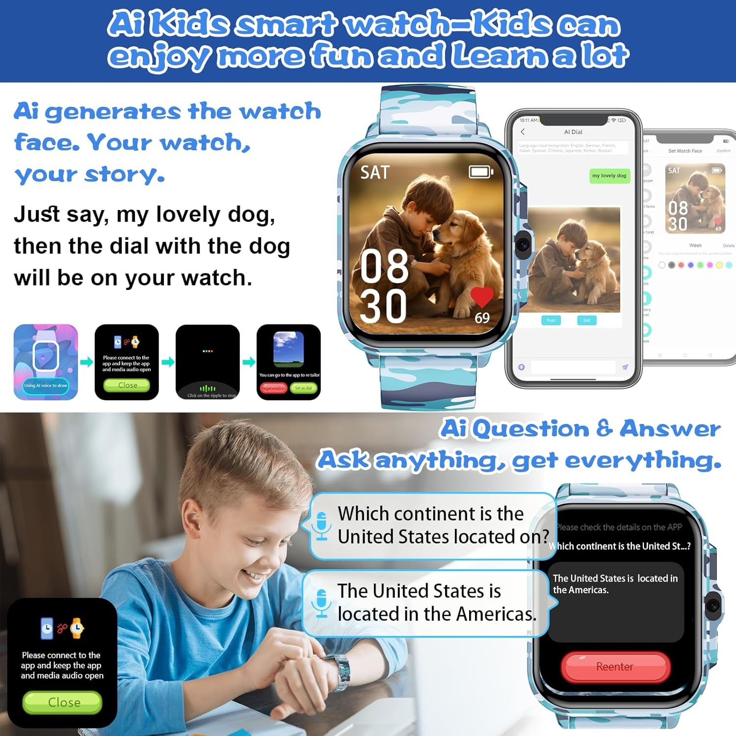 Smart Watch for Kids Boys Age 5-12 Ai Functions Games HD Touch Screen Watches w