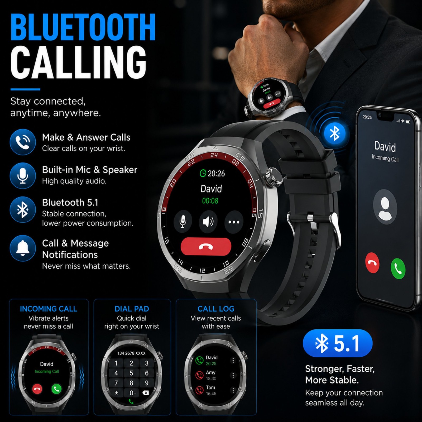 Gravity GWX3SV Smart Watch Bluetooth Calling 1.5″ HD Heart Rate Fitness Silver