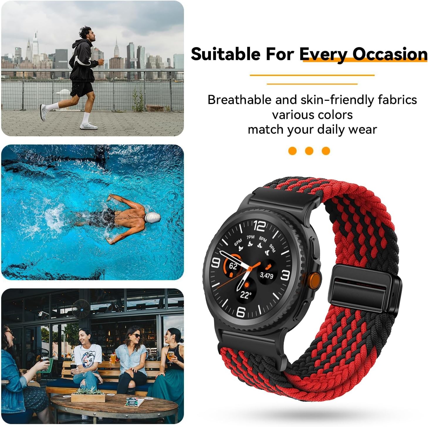 Nylon Strap Compatible with Samsung Galaxy Watch 8/8 Classic Adjustable