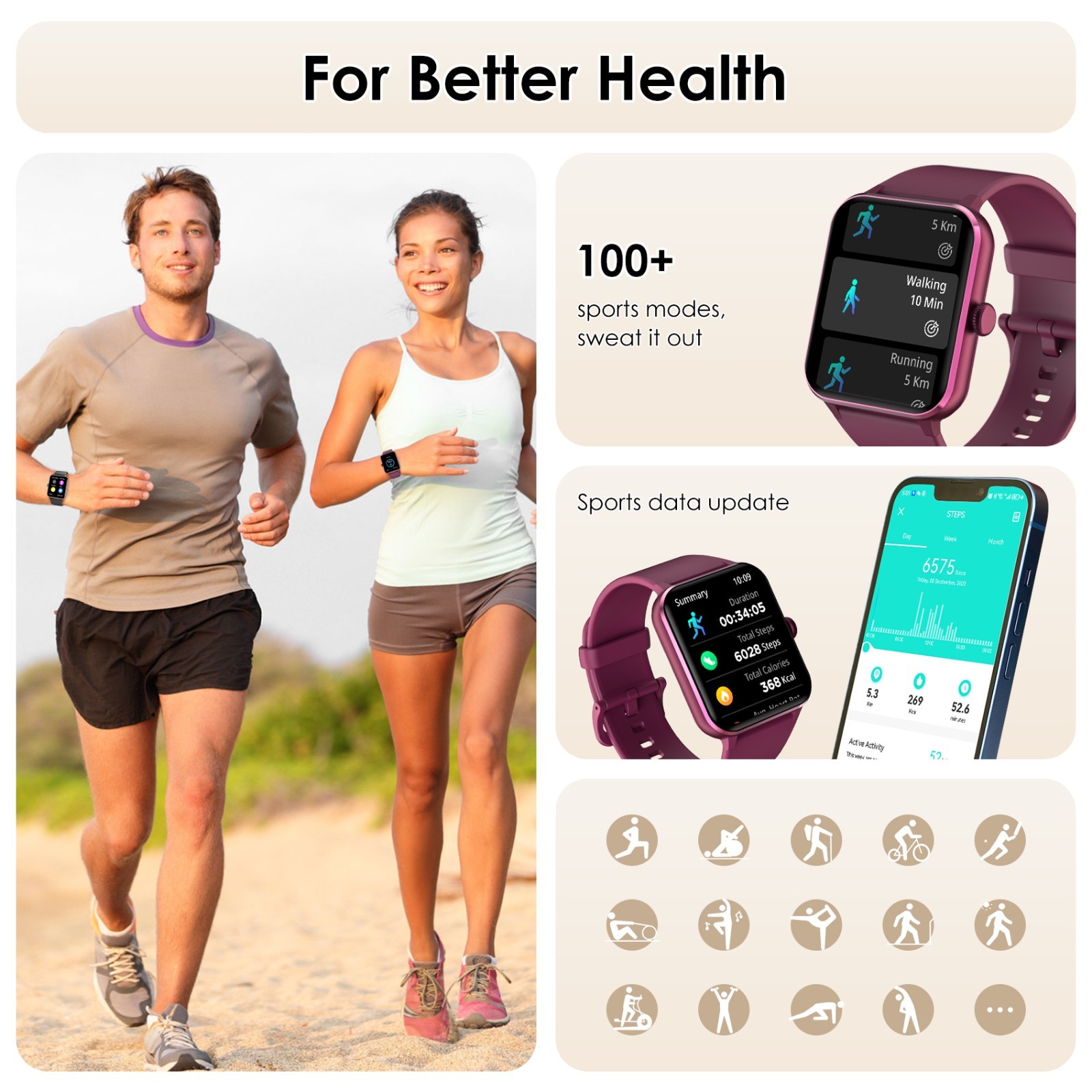 Smart Watch Women Men Fitness Tracker Blood Pressure Heart Rate Sport Watches US