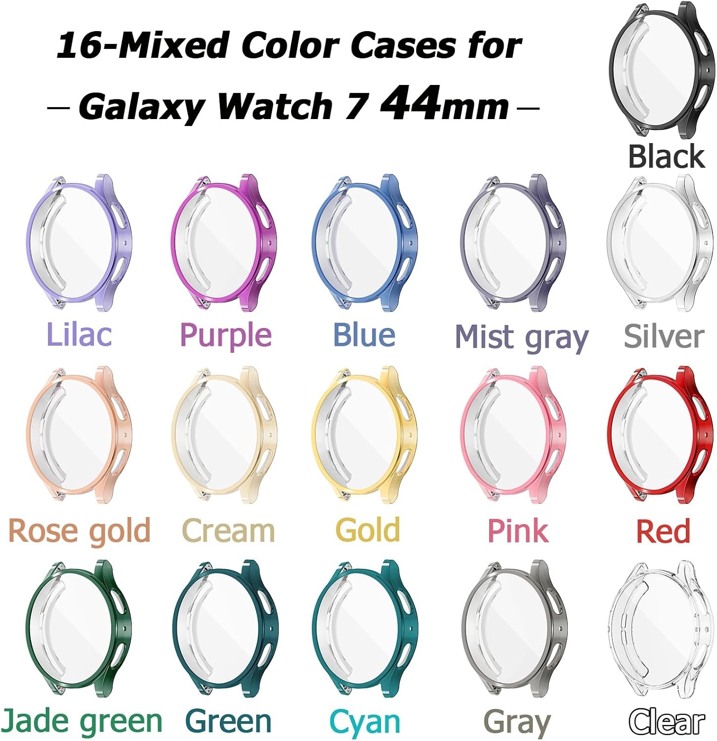 16Pack Soft TPU Bumper Case for Samsung Galaxy Watch 7 44mm Touch-Responsive