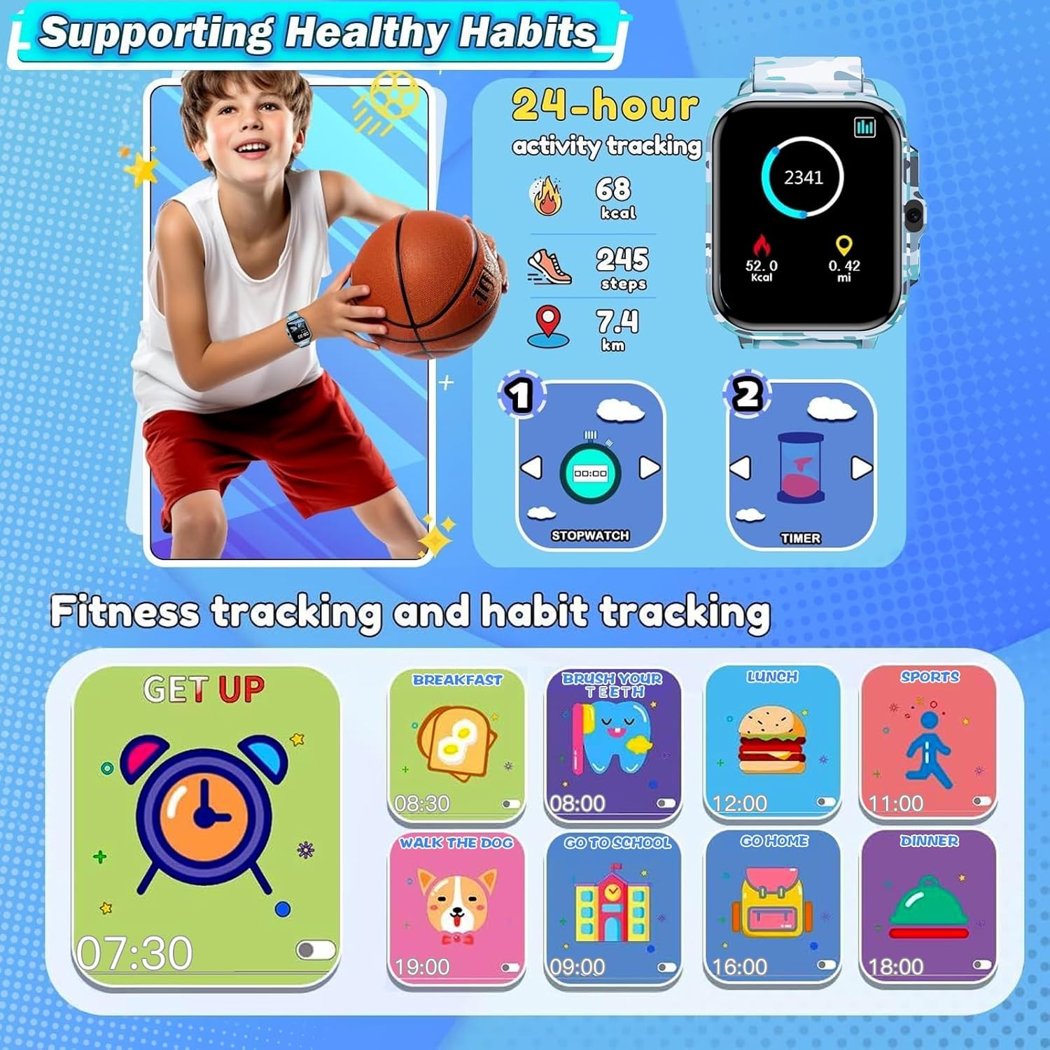 Smart Watch for Kids Boys Age 5-12 Ai Functions Games HD Touch Screen Watches w