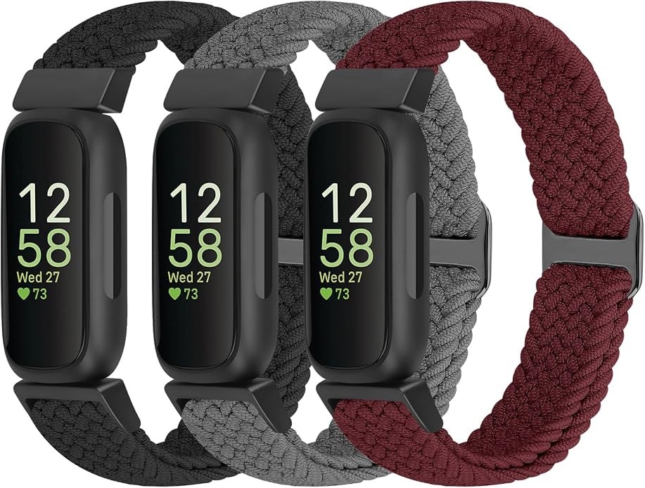 2 Pack Braided Nylon Watch Bands Compatible with Fitbit Inspire 3/2, Soft Adjust