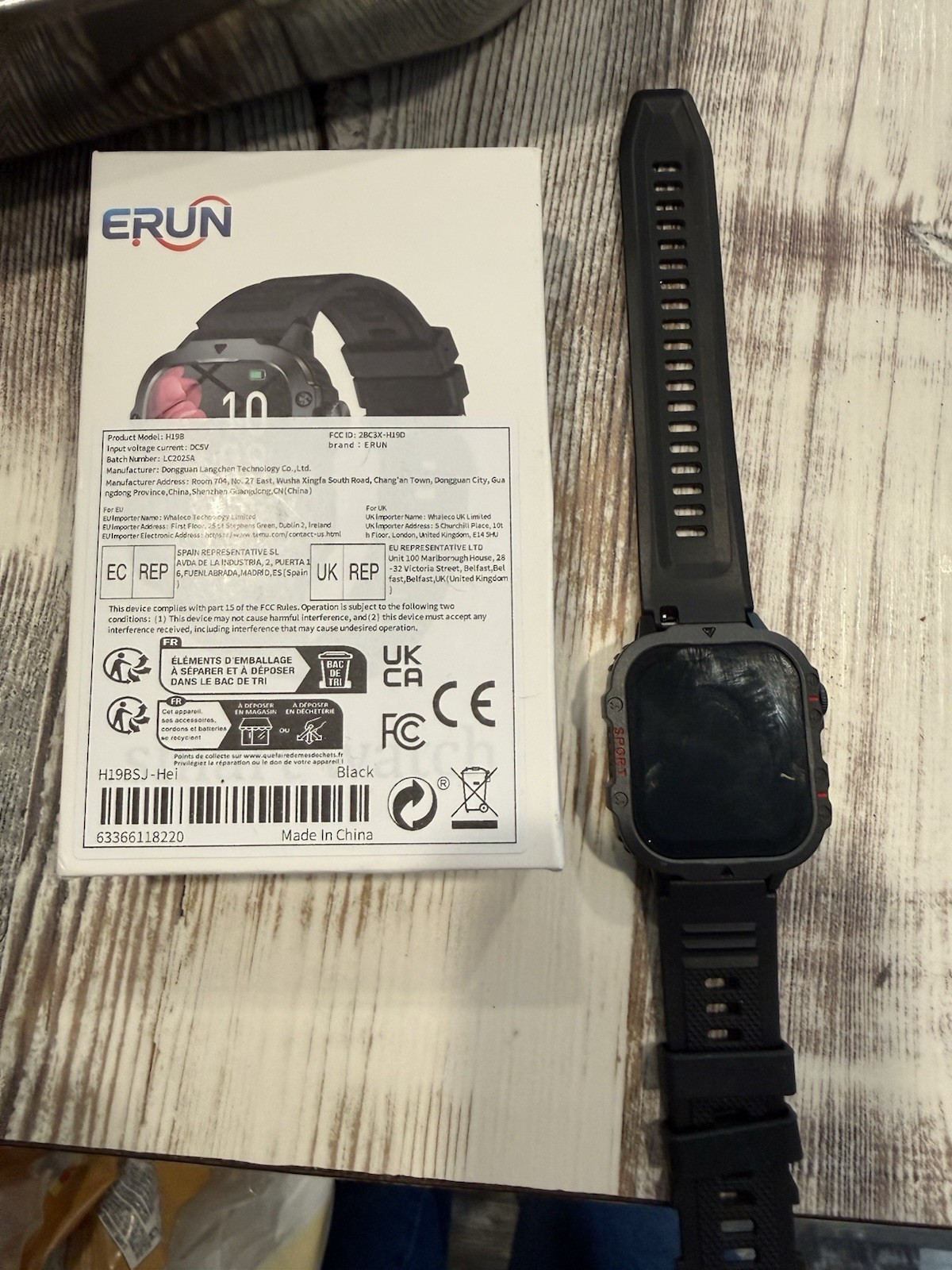 ERUN H19BJ5-HEI 44mm Black Touch Screen Smart Watch Silicone Band Android/iOS