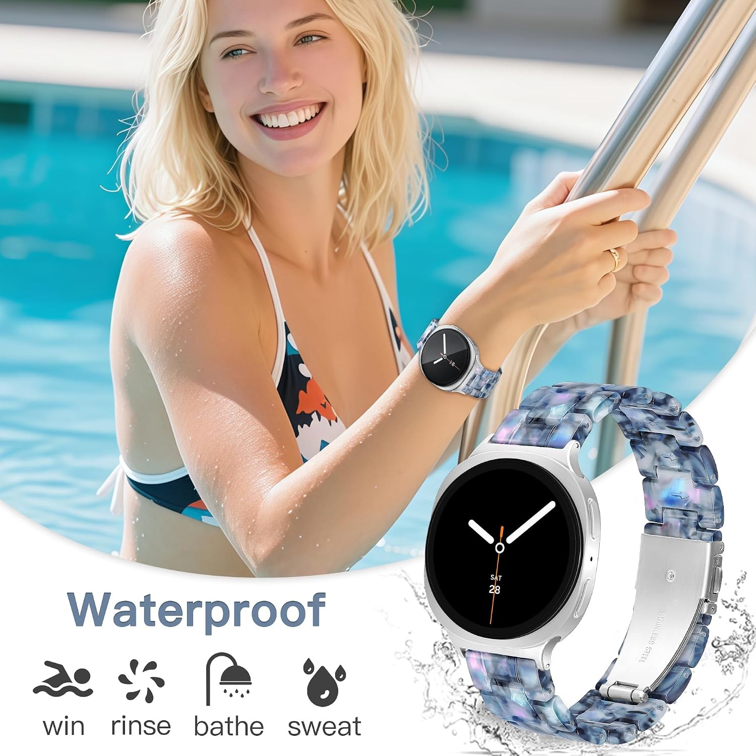 Resin Band for Galaxy Watch 8 40mm 44mm, Lightweight Replacement Strap – Navy Bl
