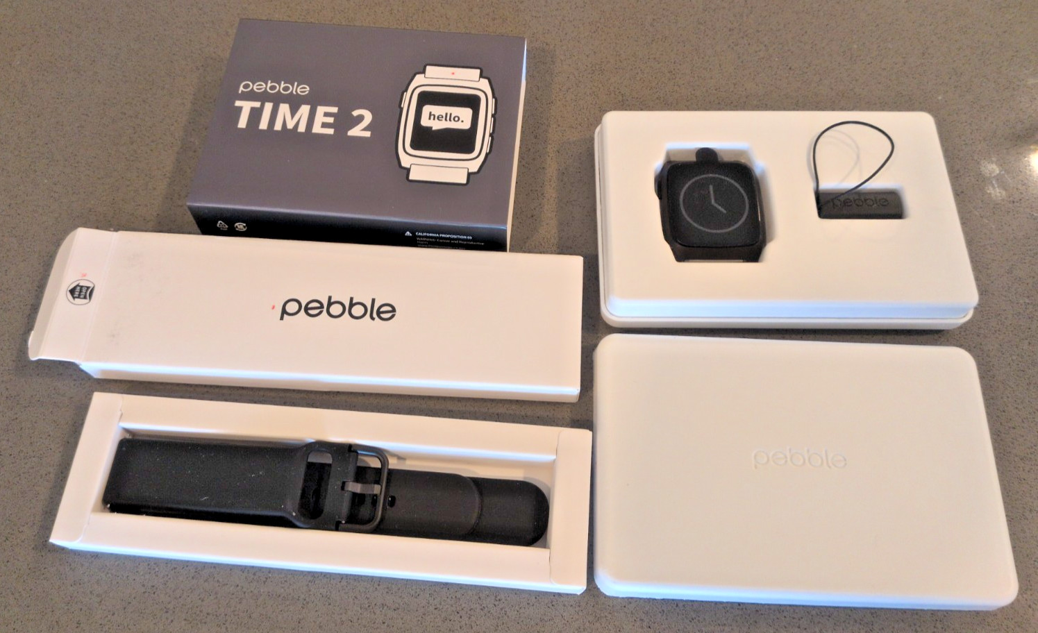 Pebble Time 2 Smart Watch – Black/Grey – New in Box – 1 Pebble Band