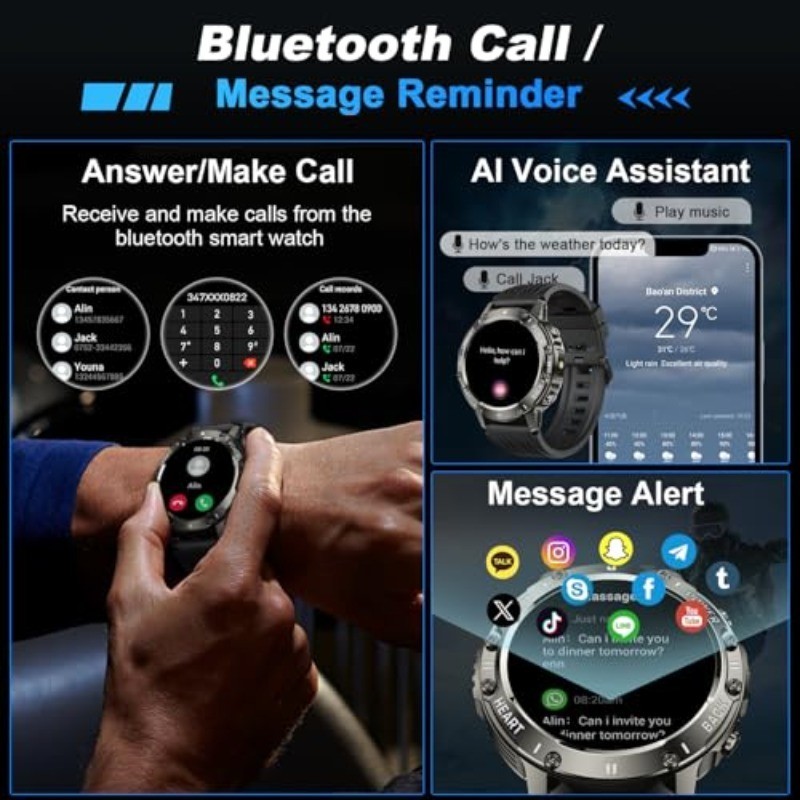 Smart Watch for Men Fitness Tracker: Military Make Answer Call Running Digital M