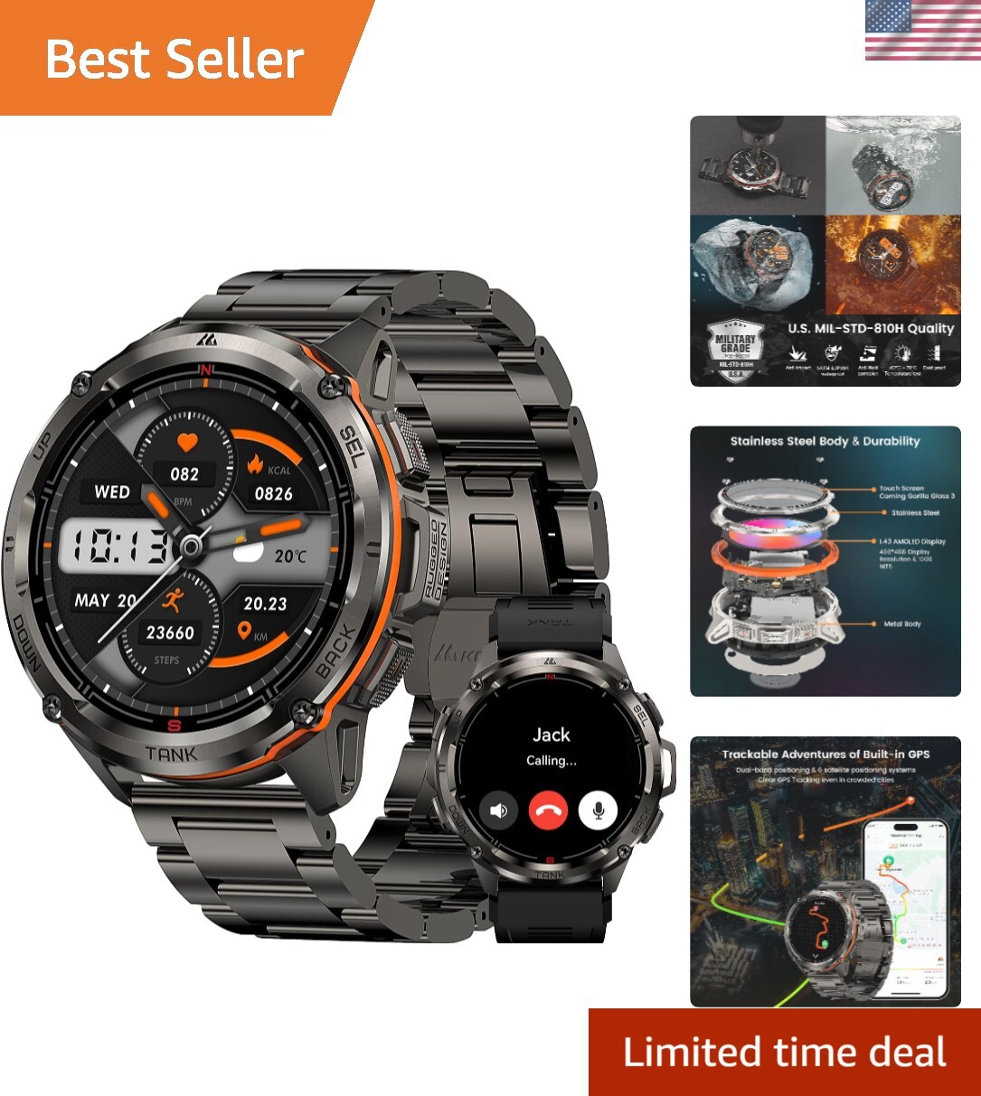 Tank T3 Ultra Men’s GPS Smart Watch: Rugged, Waterproof & Military-Grade Design