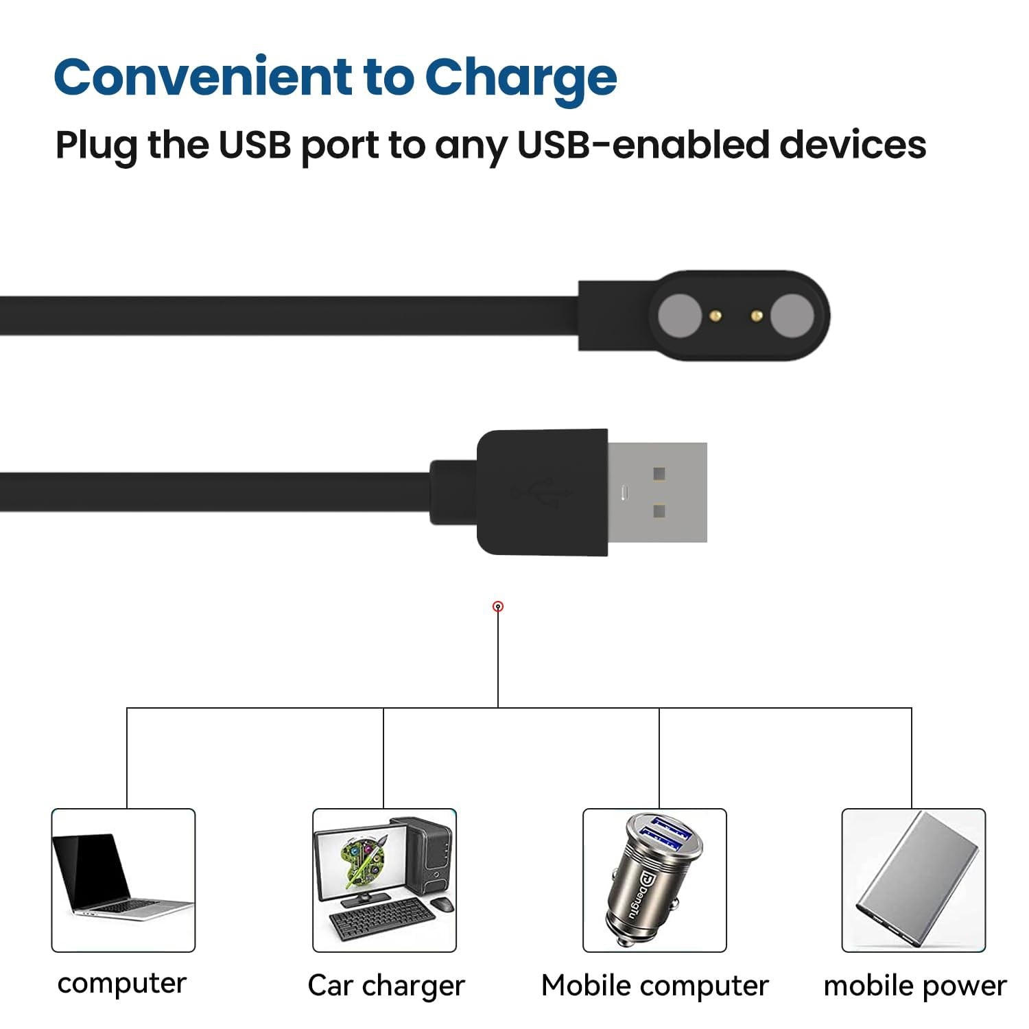Smart Watch Charger Magnetic 2 Pin Charging Cable for YAMAY Willful Letsfit ID20