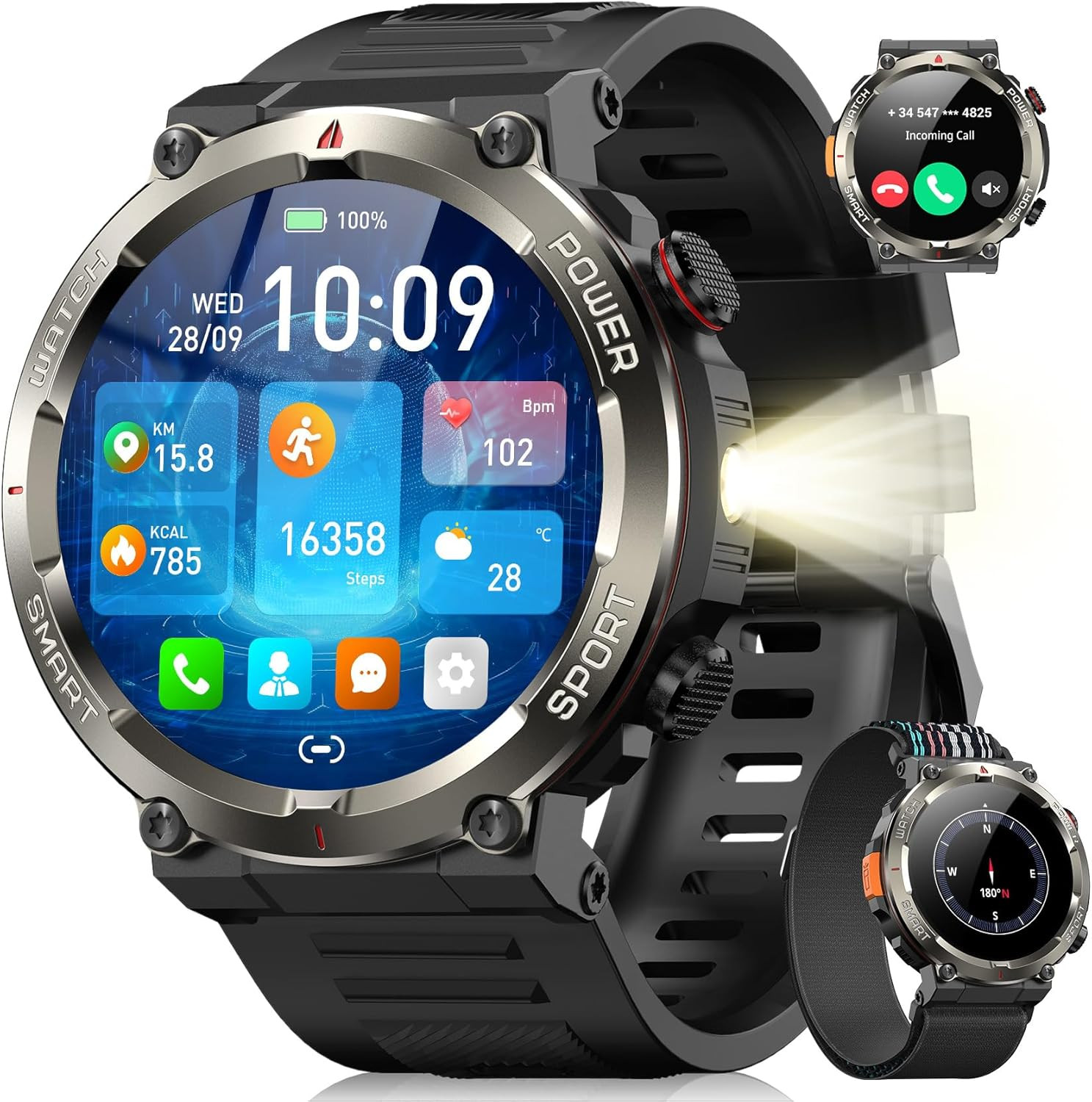 Military Smart Watch for Men(Answer/Make Calls),Outdoor Smartwatch with 100 Days